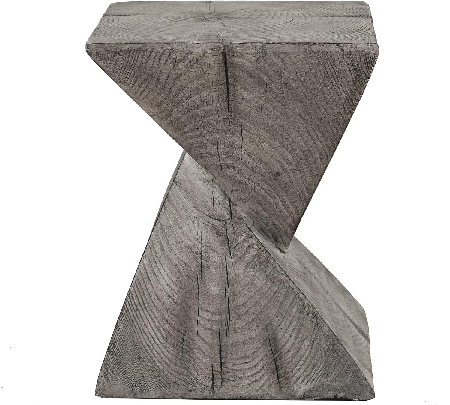 Light Grey Faux Wood Concrete Hourglass End Table