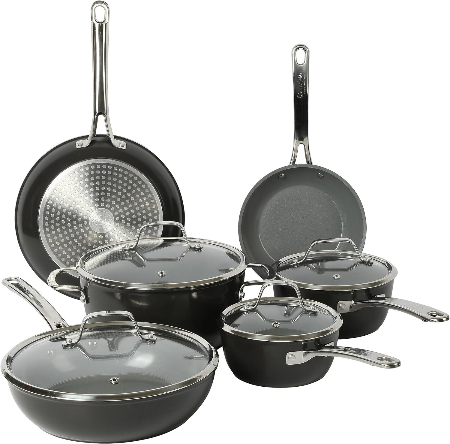 10-Piece Black Nonstick Aluminum Cookware Set with Glass Lids