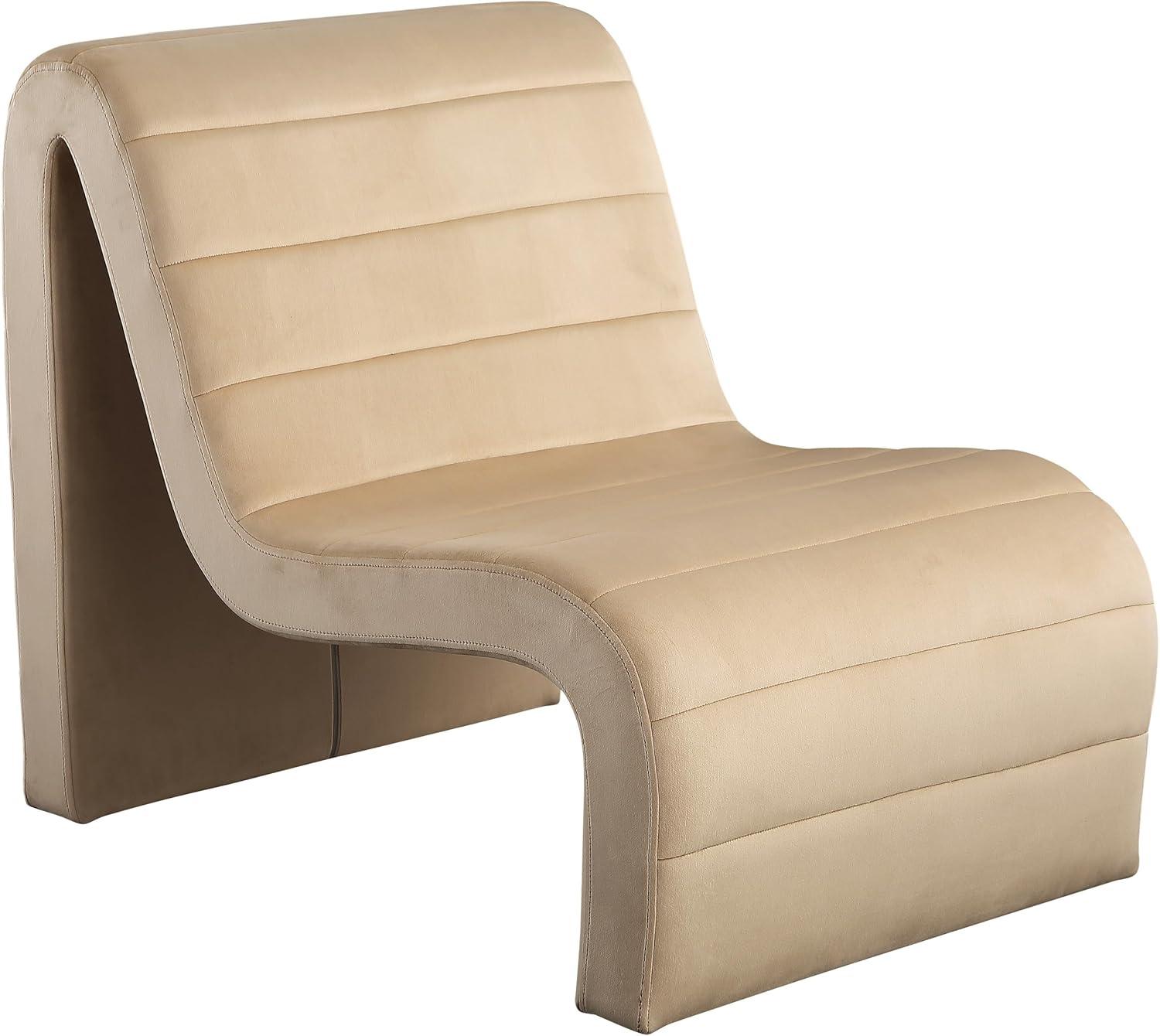 Meridian Furniture 403Camel Ivy Collection Modern | Contemporary Velvet Upholstered Accent Chair with Rich Camel Velvet, Channel Tufted Design, Curved Shape, 26.4" W x 37.4" D x 31.1" H, Camel