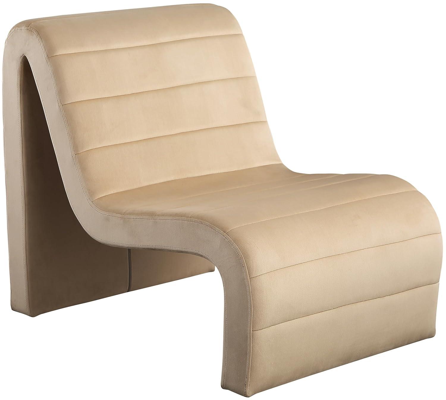 Meridian Furniture 403Camel Ivy Collection Modern | Contemporary Velvet Upholstered Accent Chair with Rich Camel Velvet, Channel Tufted Design, Curved Shape, 26.4" W x 37.4" D x 31.1" H, Camel