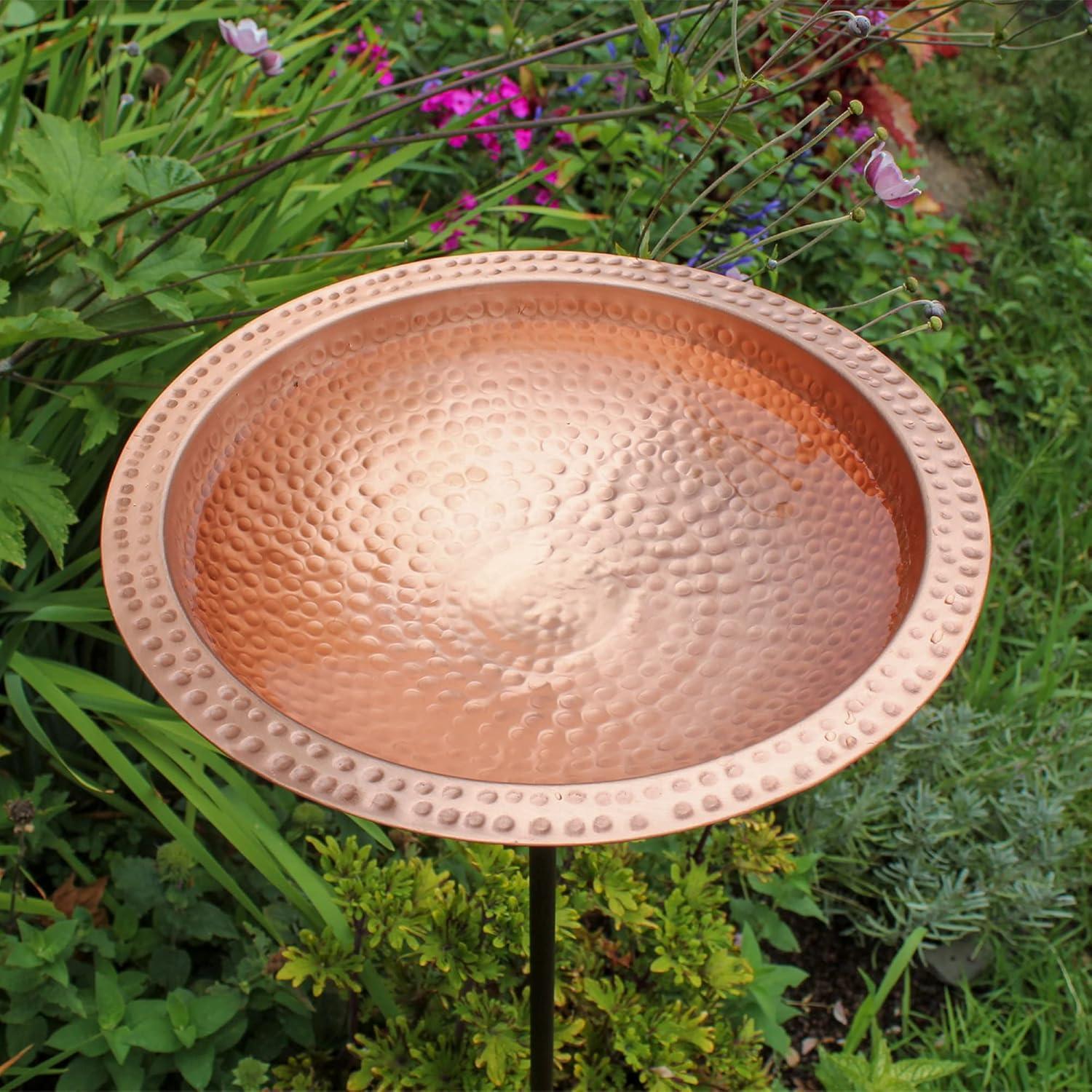 Hammered Solid Copper Birdbath with Stake