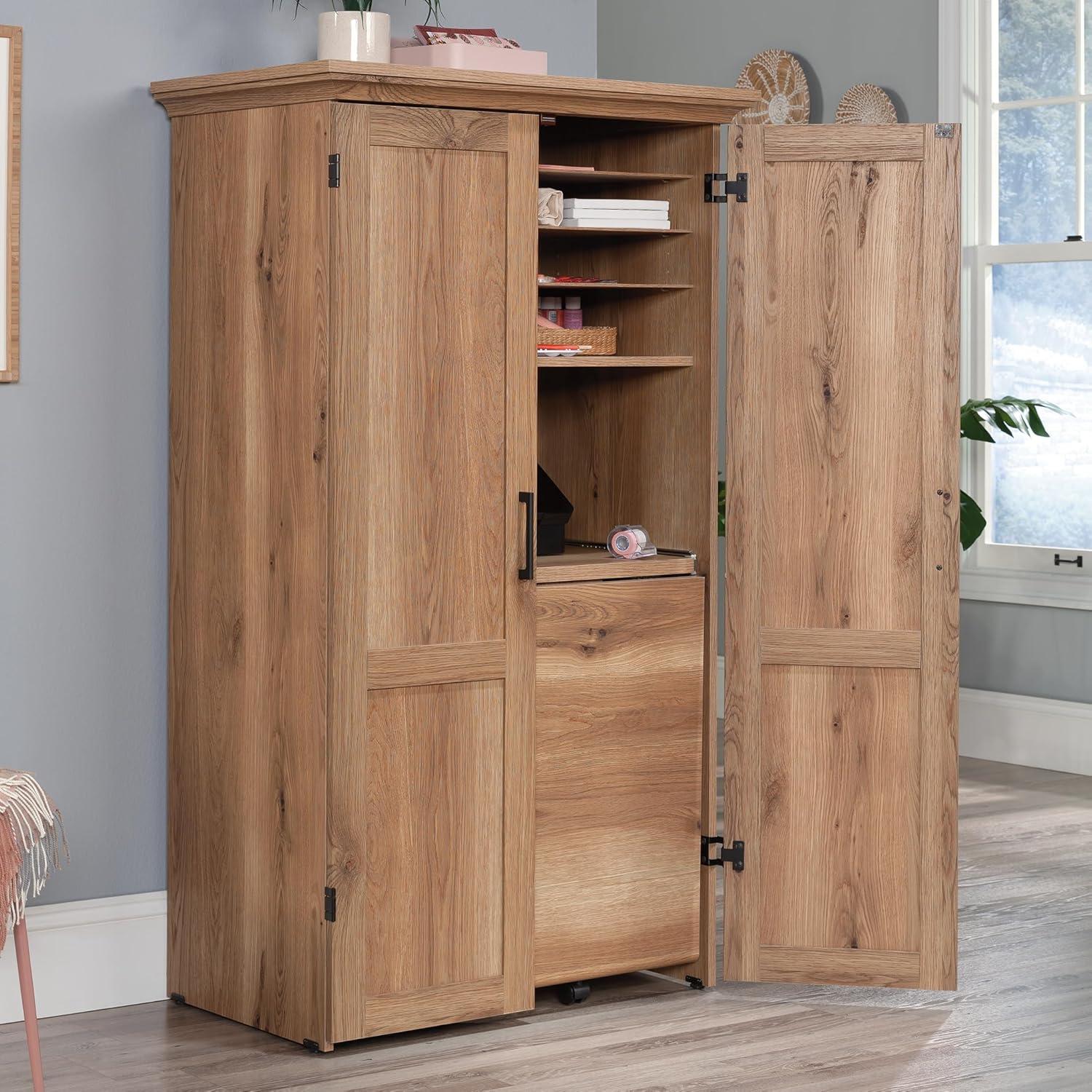 Timber Oak Brown Storage Craft and Sewing Armoire