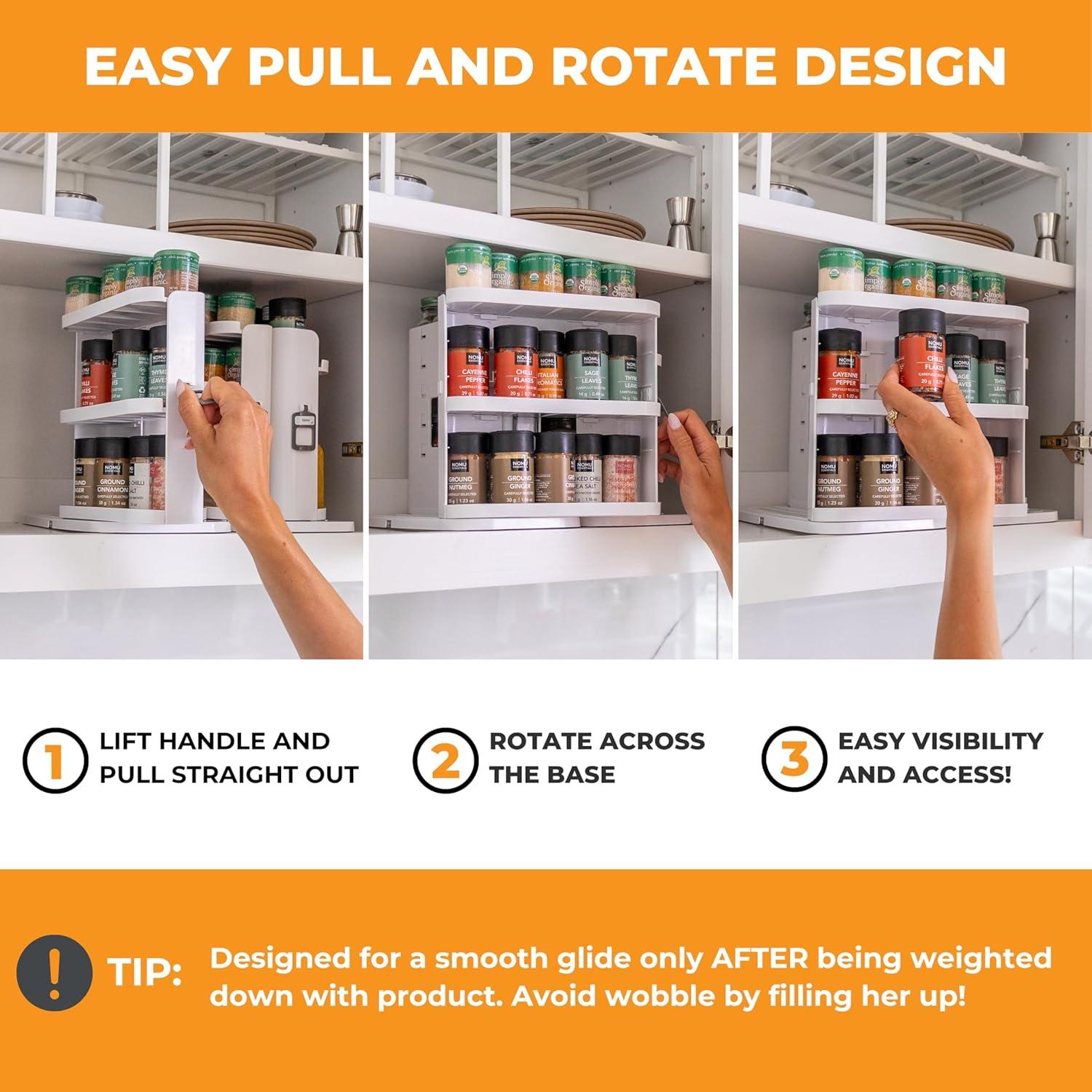 Cabinet Caddy SNAP! Spice Rack Organizer for Cabinet - Slide & Rotate Seasoning Organizer - 3 Snap-In Adjustable Shelves for 5 Tier of Storage - Magnetic Modular Design - 8.9”H x 6.1”W x 10.8”D