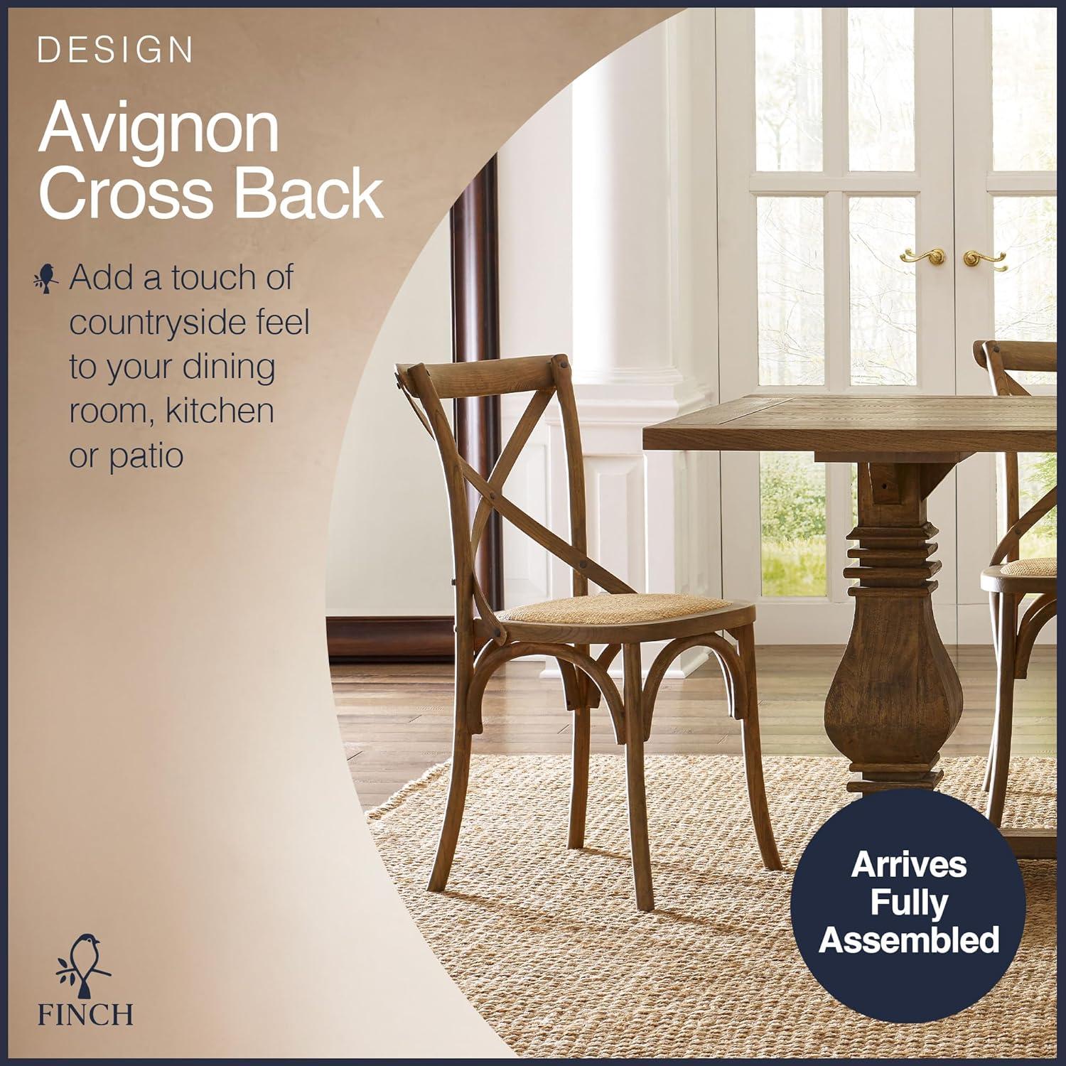 Finch Set of 2 Elmhurst Cross Back Side Chair Natural Rattan: Upholstered Polyester, Wood Legs, No Assembly Required