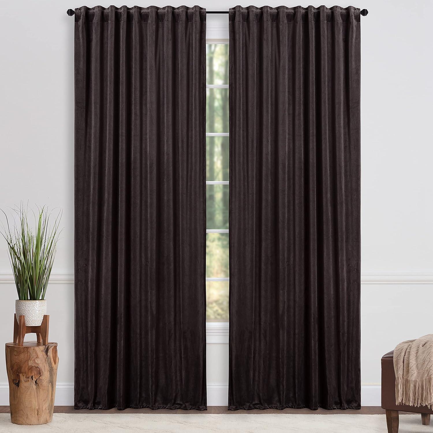 Chanasya 2pk Solid Velvet Room Darkening Blackout Privacy Window Curtain Panels - Set of 2 - 52 x 96 Inches Long - Charcoal