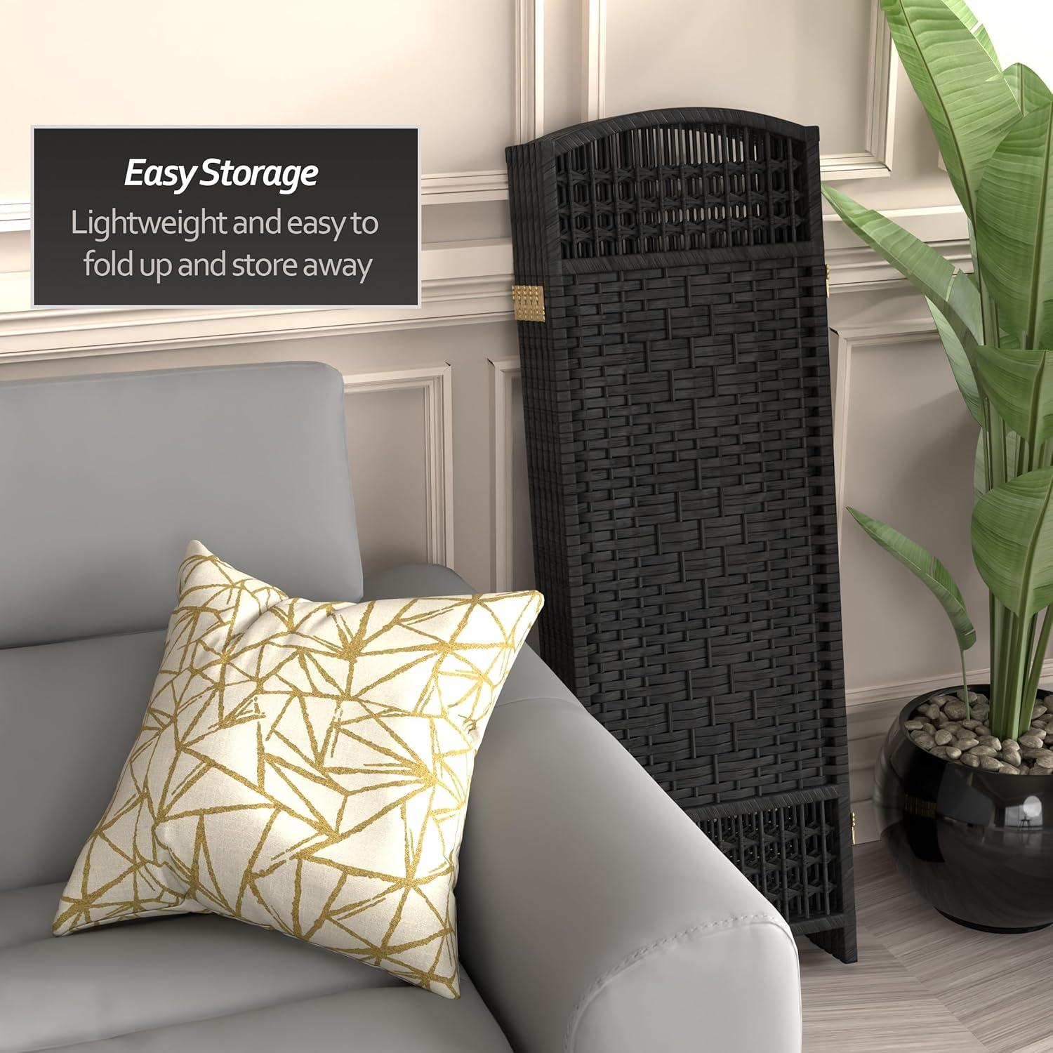 Oriental Furniture 4 ft. Tall Fiber Weave Room Divider - Black - 6 Panel