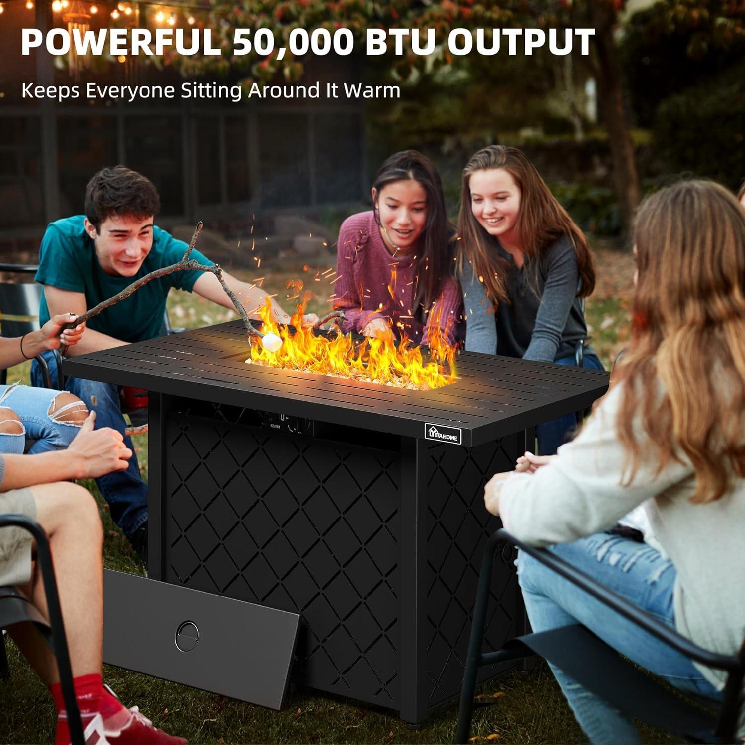 Uforic 43 Inch Propane Fire Pit Table, 50,000 BTU Steel Gas Fire Pit with Ignition Systems