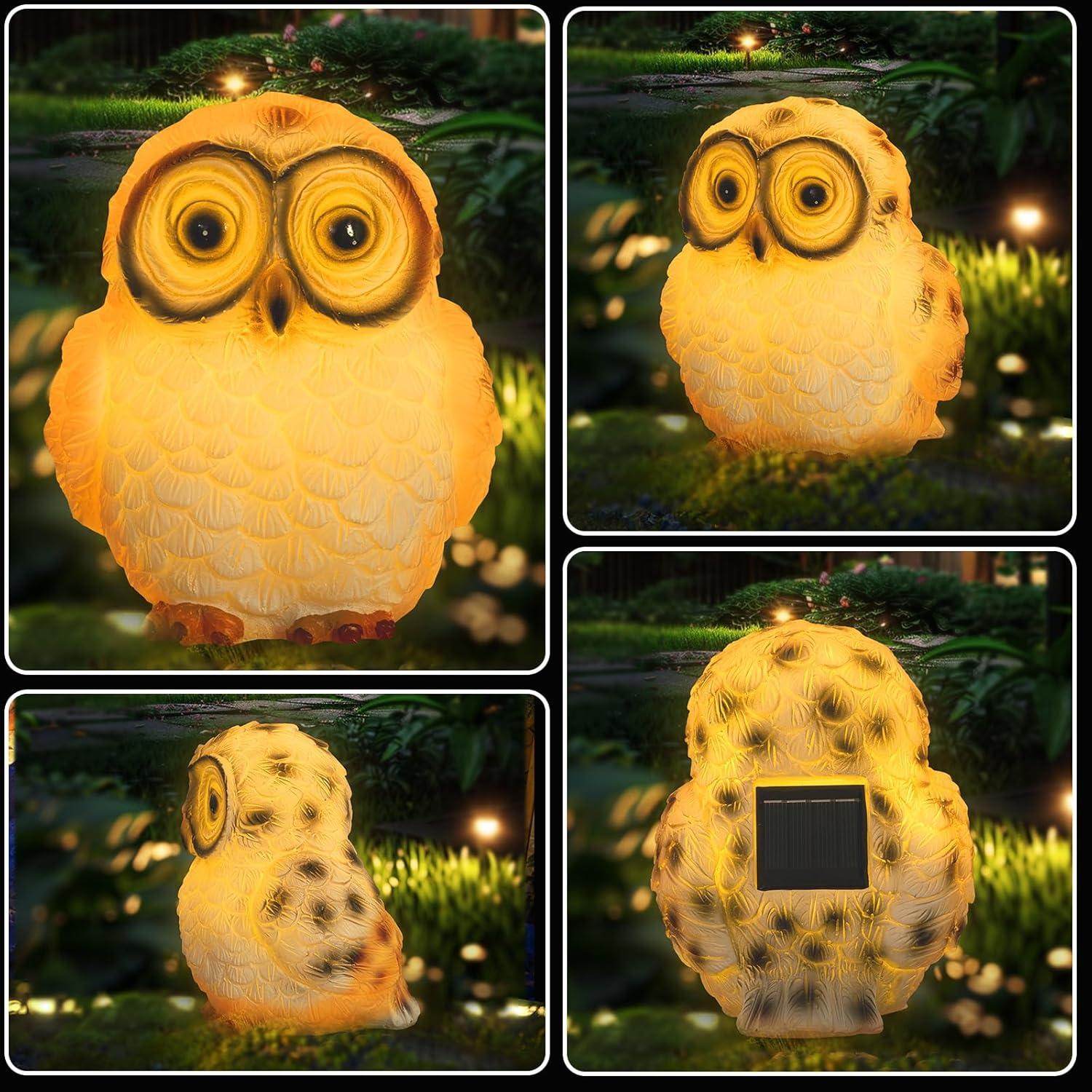 Solar Resin Owl Figurine with LED Lights for Outdoor Decor