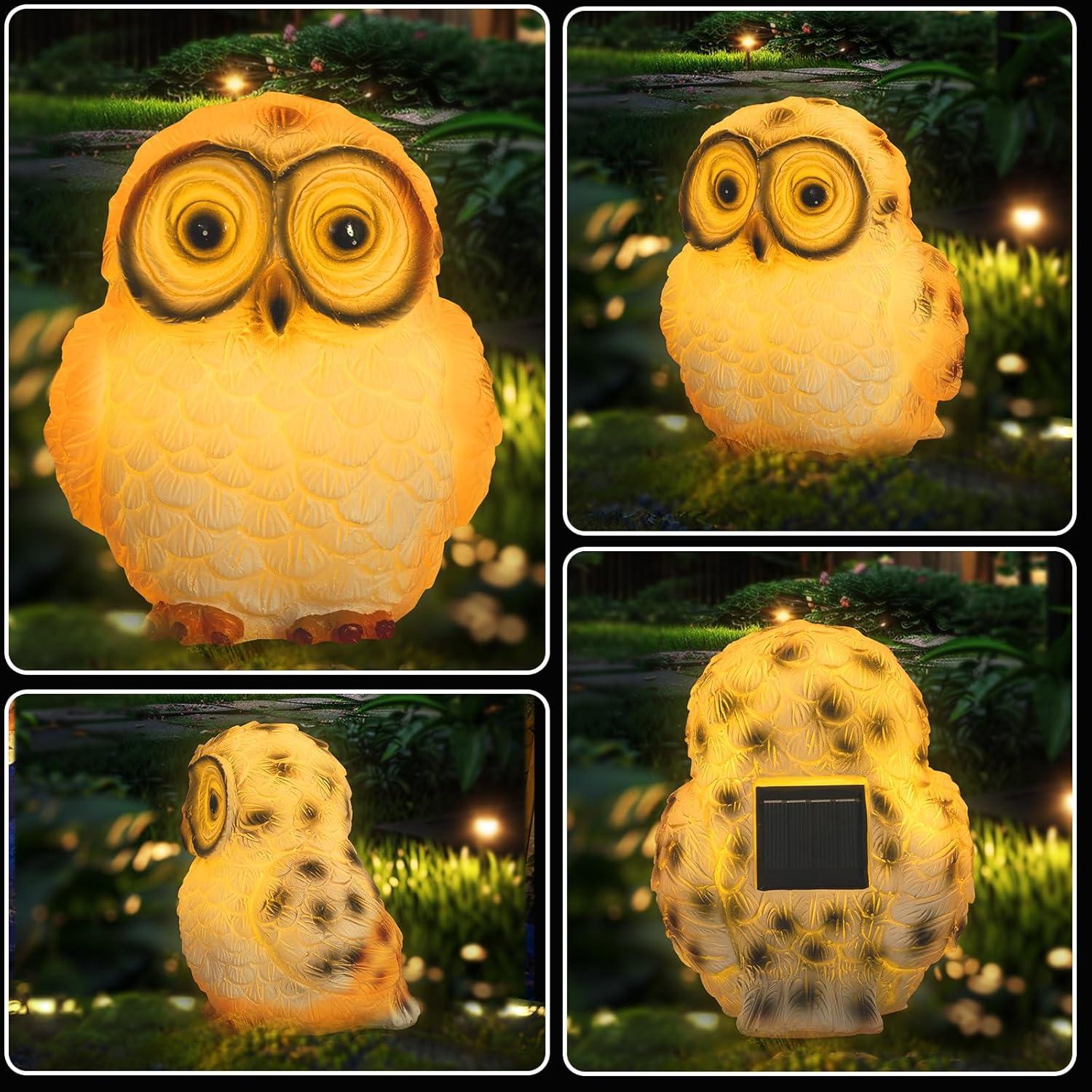 VibHome Animals Simulation Statue Ornament Owl Resin Handicraft Solar Garden Courtyard Decoration LED Light