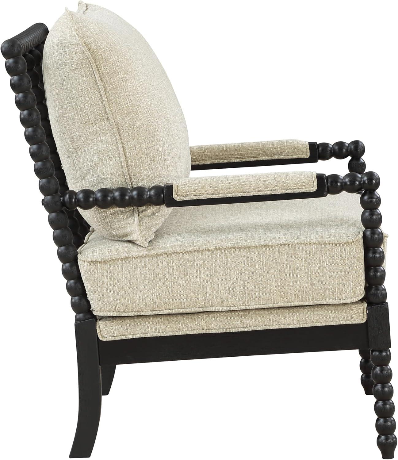 Classic Linen and Black Wood Spindle Accent Chair