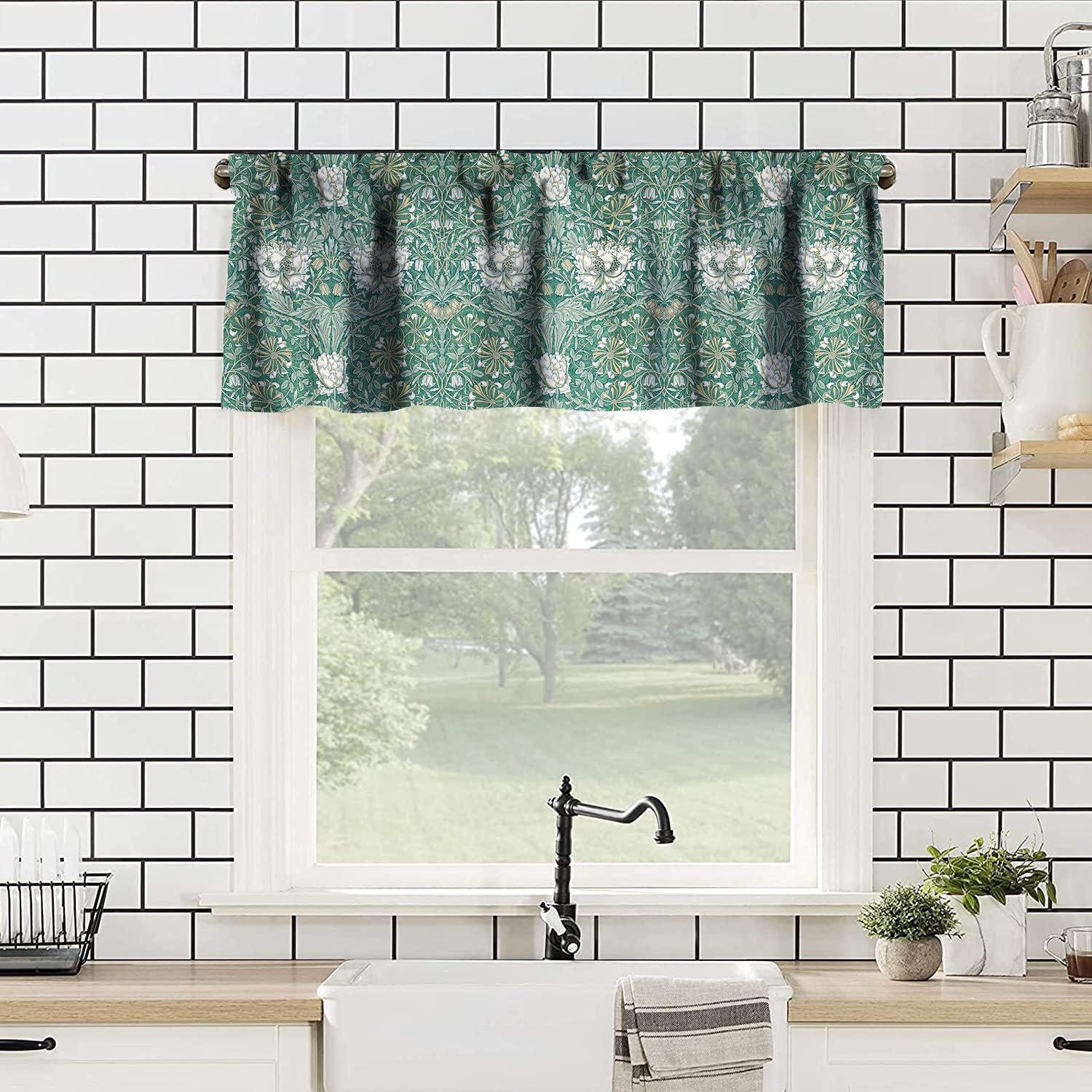 Vintage Botanical Printed Green and Blue Kitchen Valance