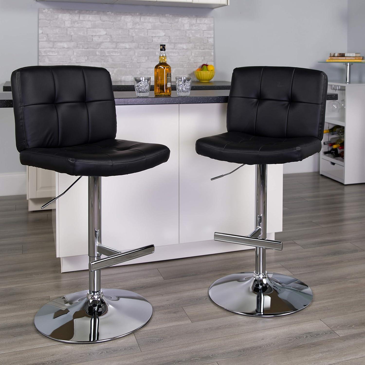 Black Vinyl Adjustable Height Barstool with Chrome Base