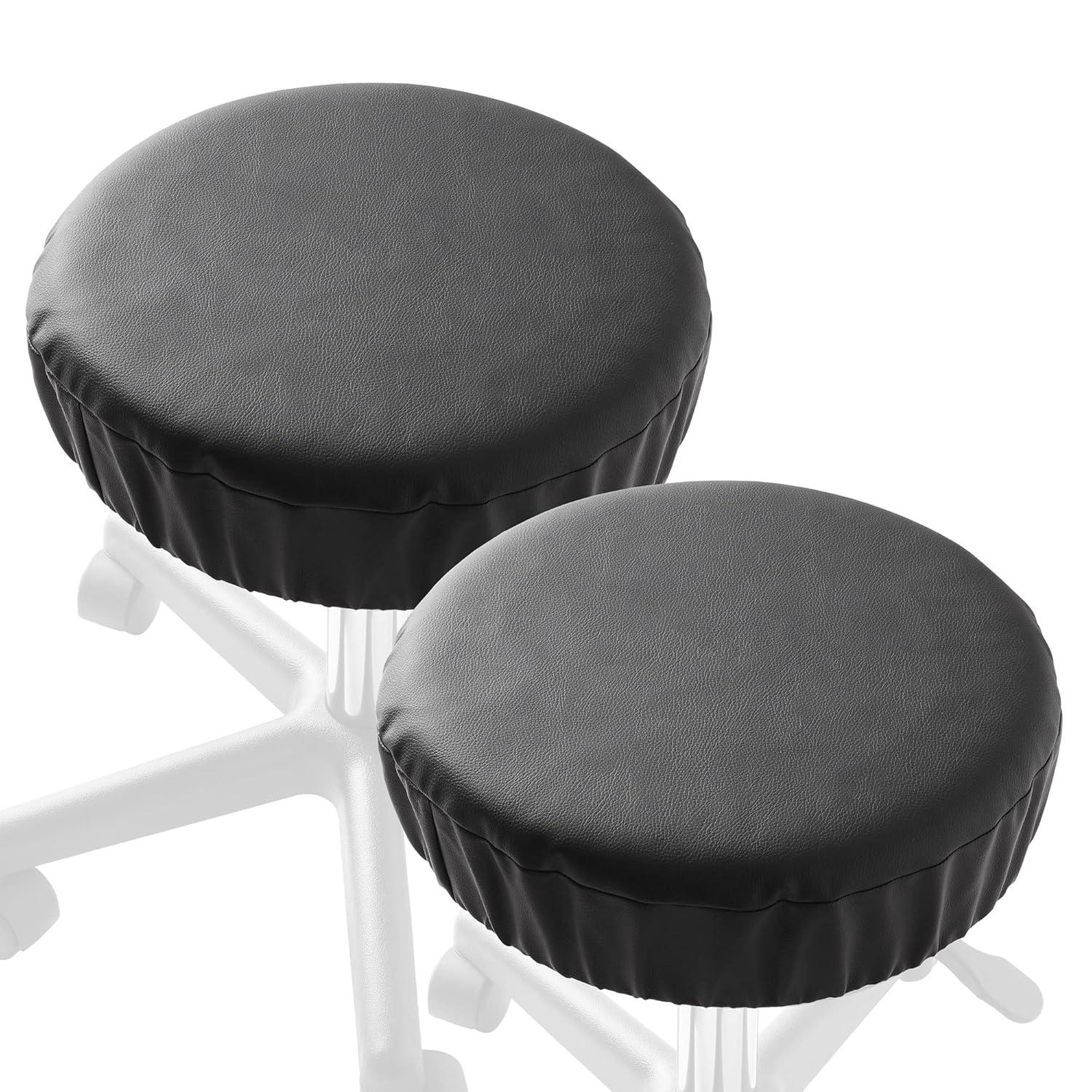 Saloniture 2-Pack Round Stool Seat Cover, 15-1/2" Waterproof Slipcover for Swivel Chair or Barstool - Cream