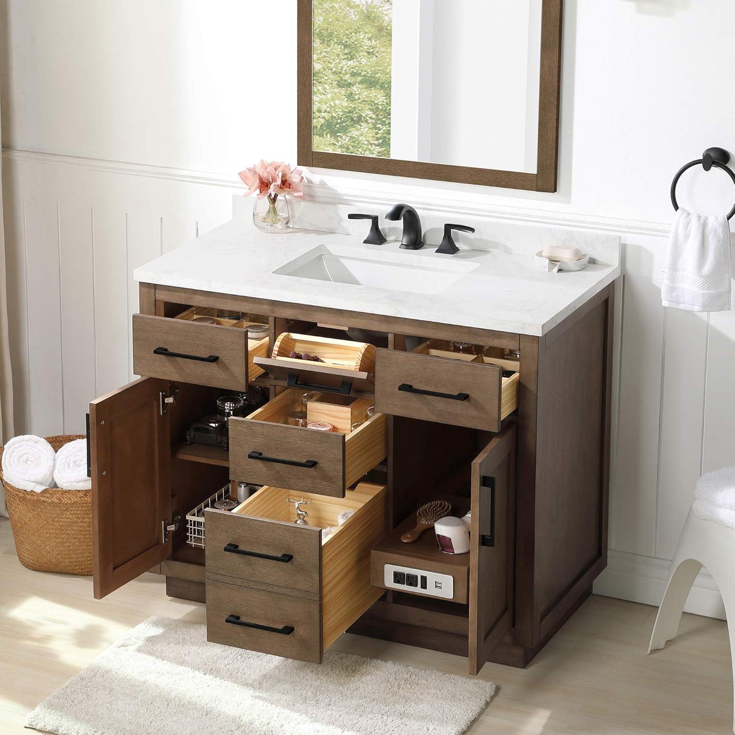 Ove Decors Athea 42 W x 22" D Freestanding Bathroom Vanity with Double Sink, Almond Latte