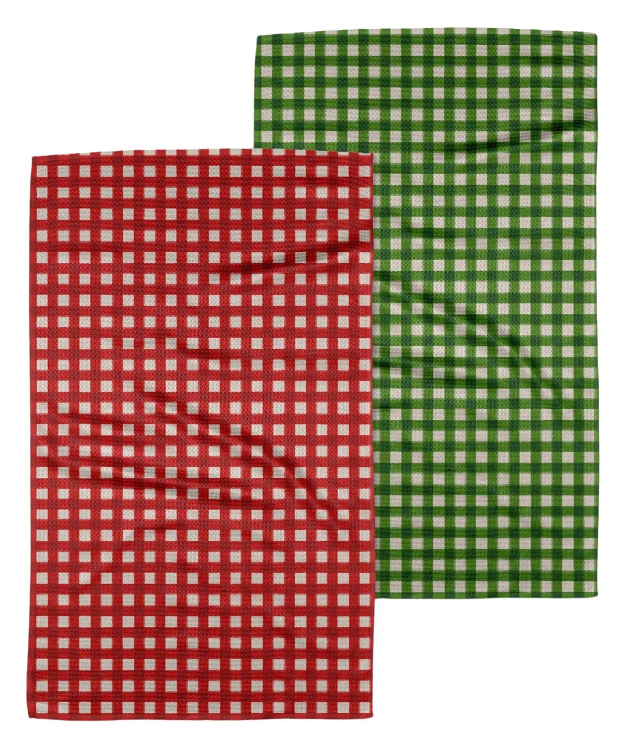 GEOMETRY Spring Kitchen Towels – Spring & Summer Quick Dry Microfiber Cloth Dish Towels for Kitchen Drying – Premium Quick Dry Towel, 2-Pack Set (Honeycrisp Red and Granny Smith Gingham)