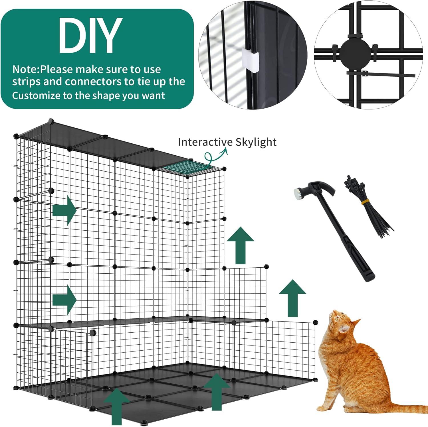 Extra Large Black Metal 3-Tier Cat Cage with Hammock