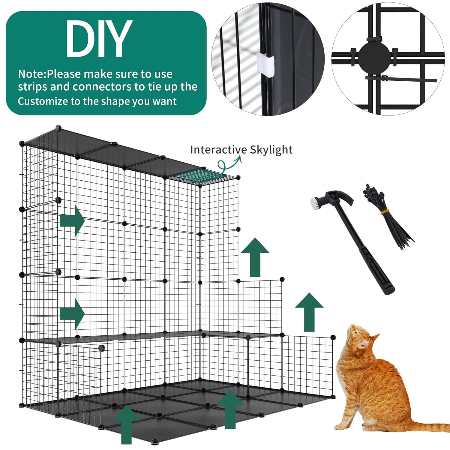 YITAHOME Cat Cage Indoor Catio DIY Cat Enclosures Metal Cat Playpen 3-Tiers Kennels Pet Crate with Extra Large Hammock for 1-2 Cats, Rabbit