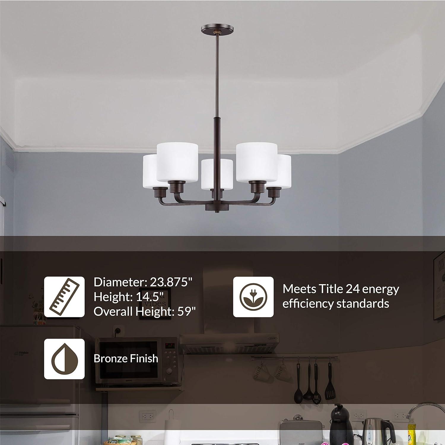 Bronze 5-Light LED Chandelier with Etched Glass Shades