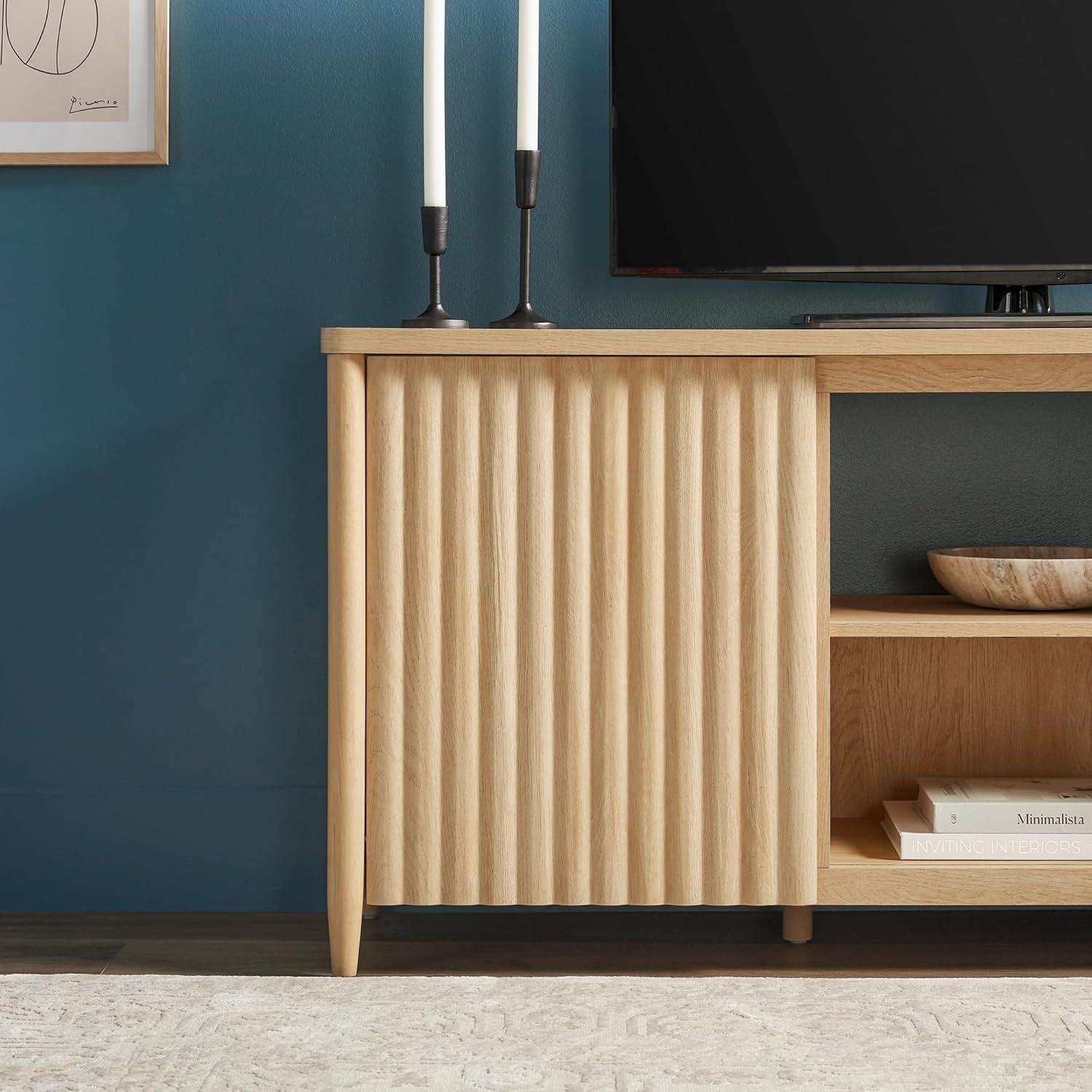 Scandinavian Reeded TV Stand with Storage for up to 70" TVs, Coastal Oak