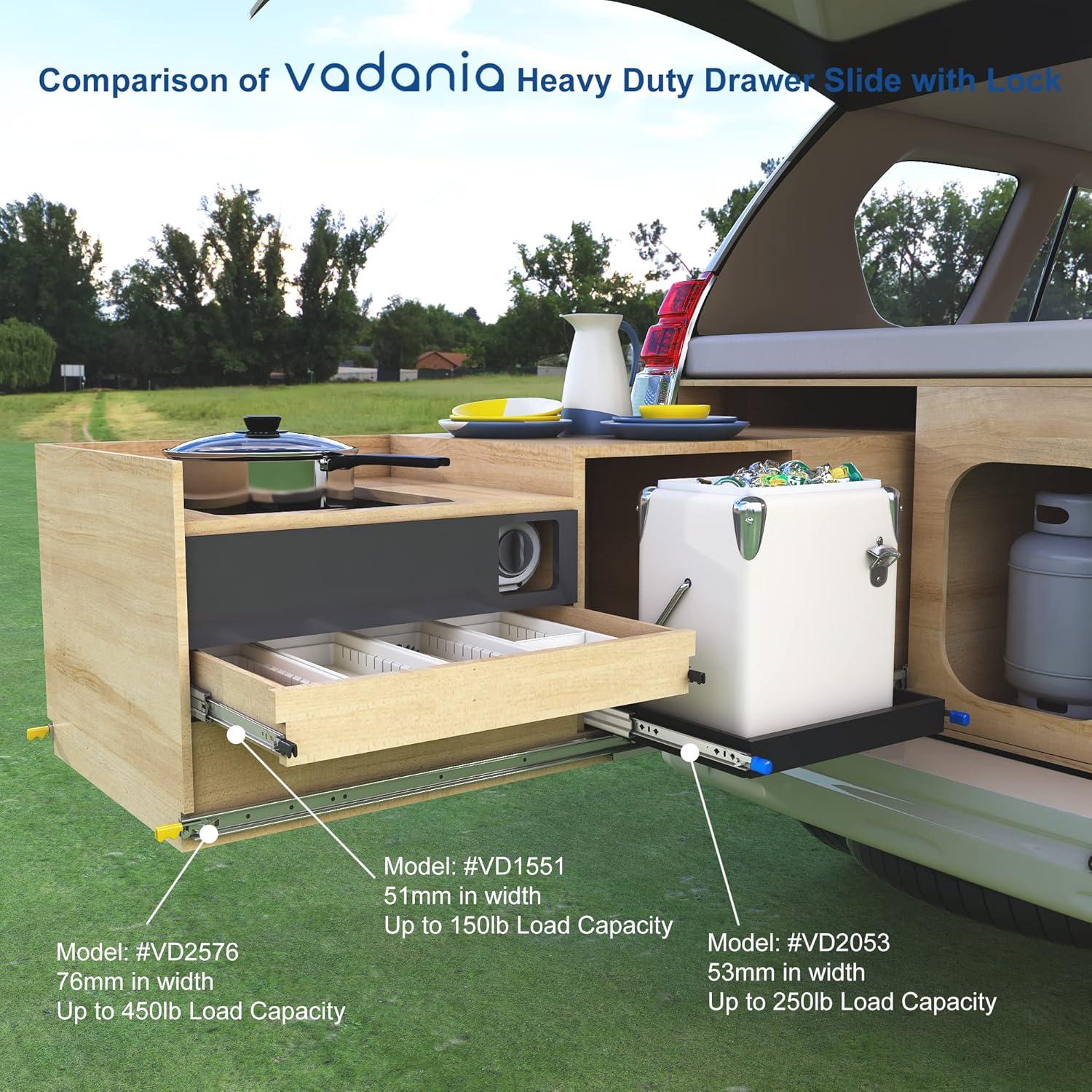VADANIA VD2053 Heavy Duty Drawer Slides with Lock, 265lb Load Capacity, 28inch/700mm 1 Pairs