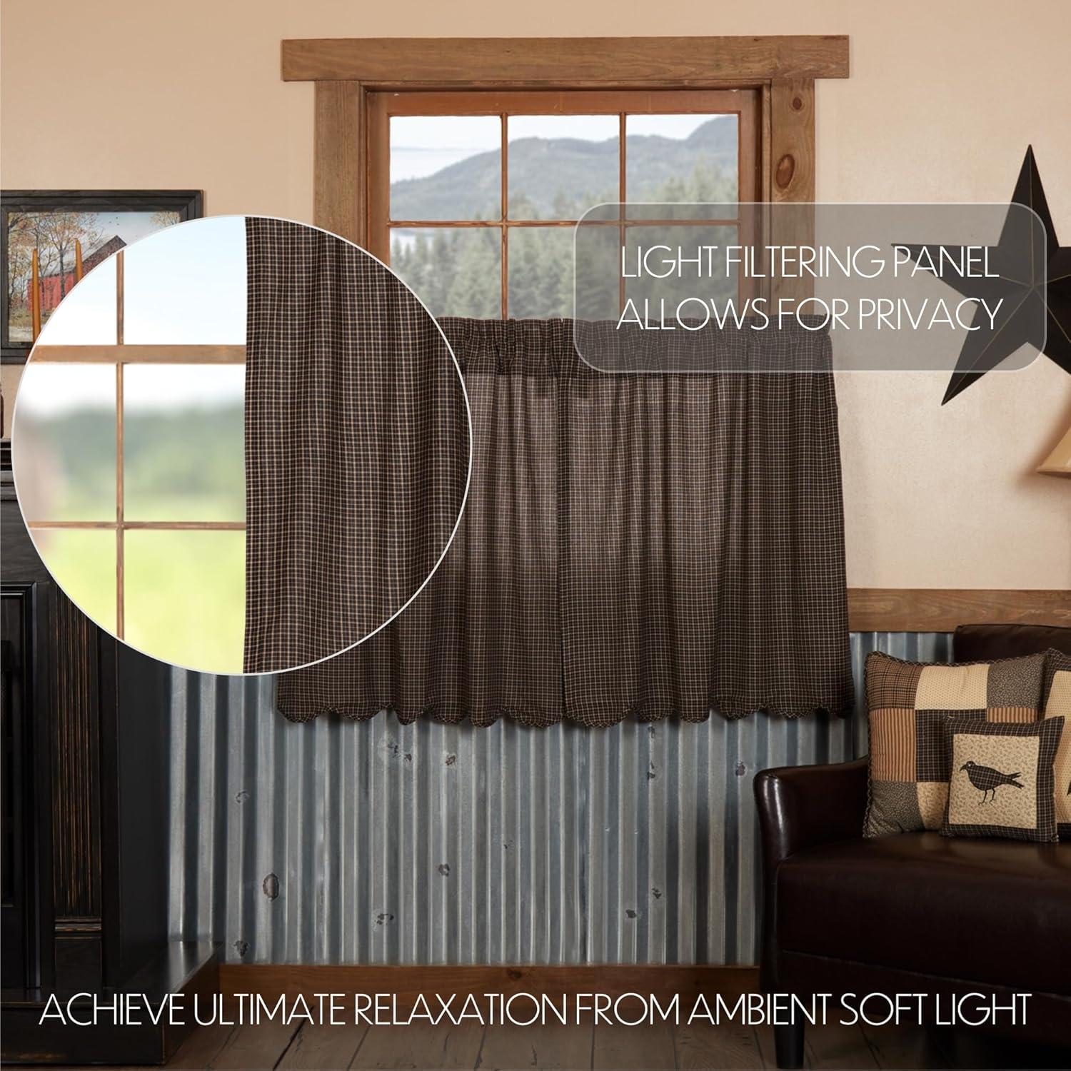 VHC Brands Kettle Grove Plaid Cotton Scalloped 72'' W Cafe Curtain in (Set of 2)