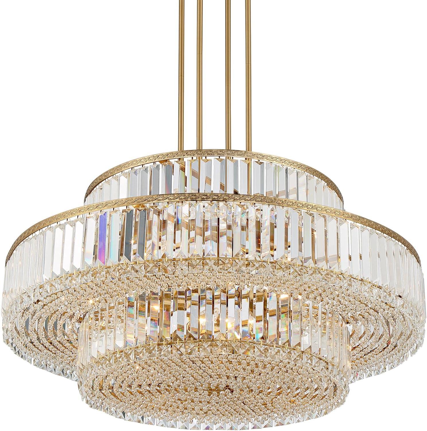 Stiffel Soft Gold Chandelier Lighting 32" Wide Modern 3-Tier Frame Clear Crystal 16-Light Fixture for Dining Room House Entryway