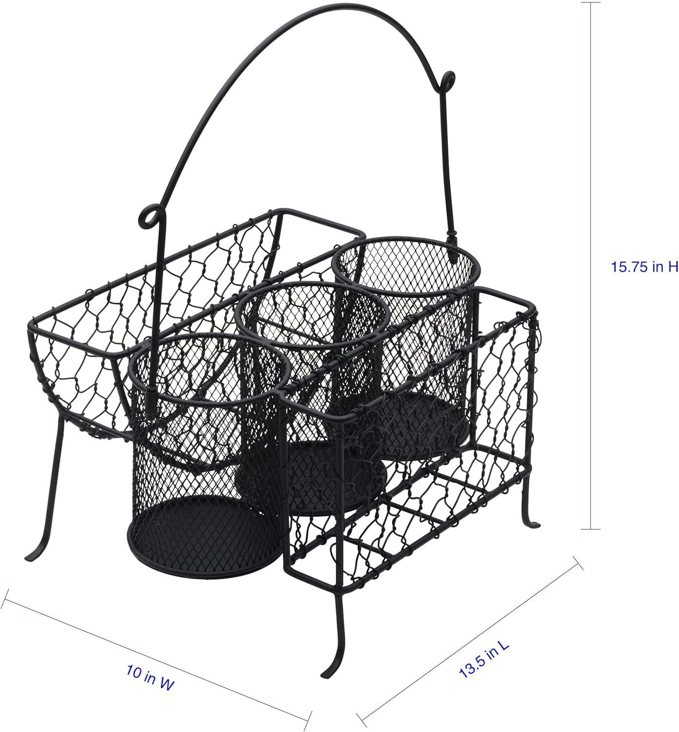 Black Stainless Steel Multi-Compartment Condiment Caddy