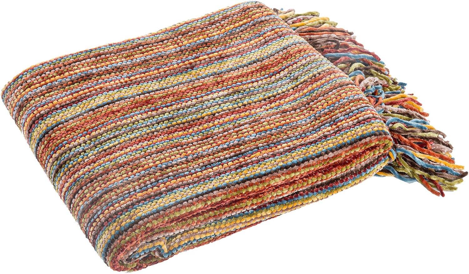 DECOMALL Decorative Throw Blanket with Fringe Soft Striped Multi Color Throws for Couch Sofa Armchair Bed 50”x 60” (Red Multi, 50”x 60”)