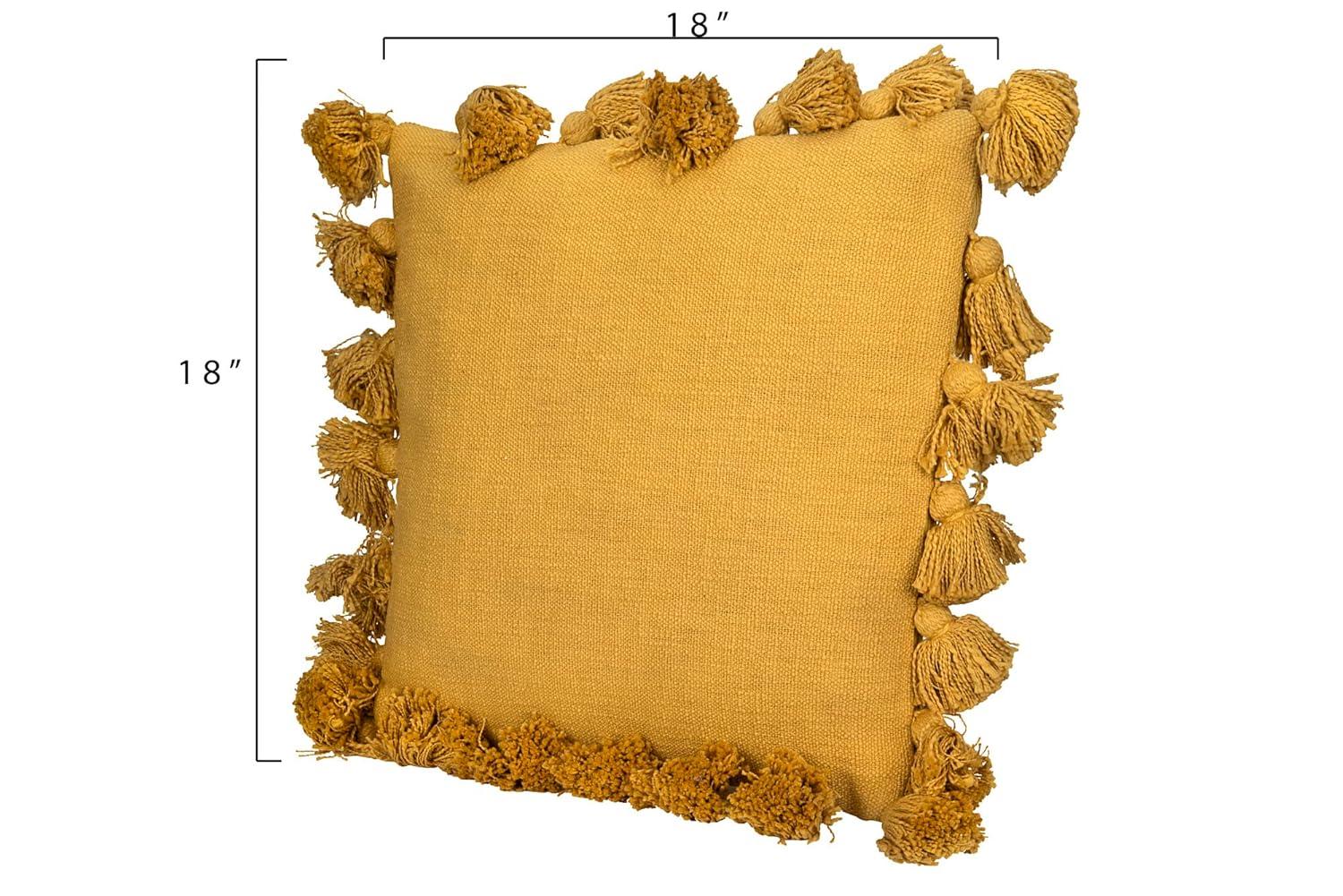 Creative Co-Op Woven Cotton Slub Pillow with Tassels, Mustard