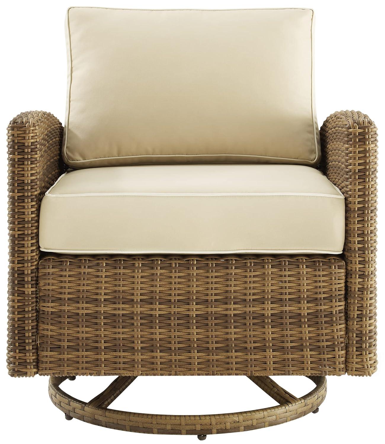 Bradenton Outdoor Steel Swivel Rocking Chair Sand/Weathered Brown - Crosley: Patio Accent, UV-Resistant
