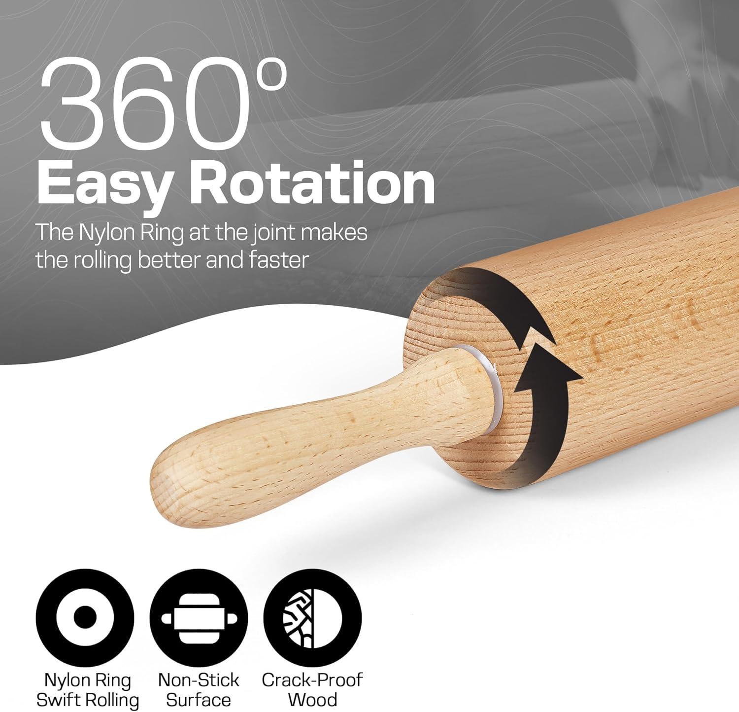 17 inch Wooden Rolling Pin for Baking - Long Dough Roller for All Baking Needs