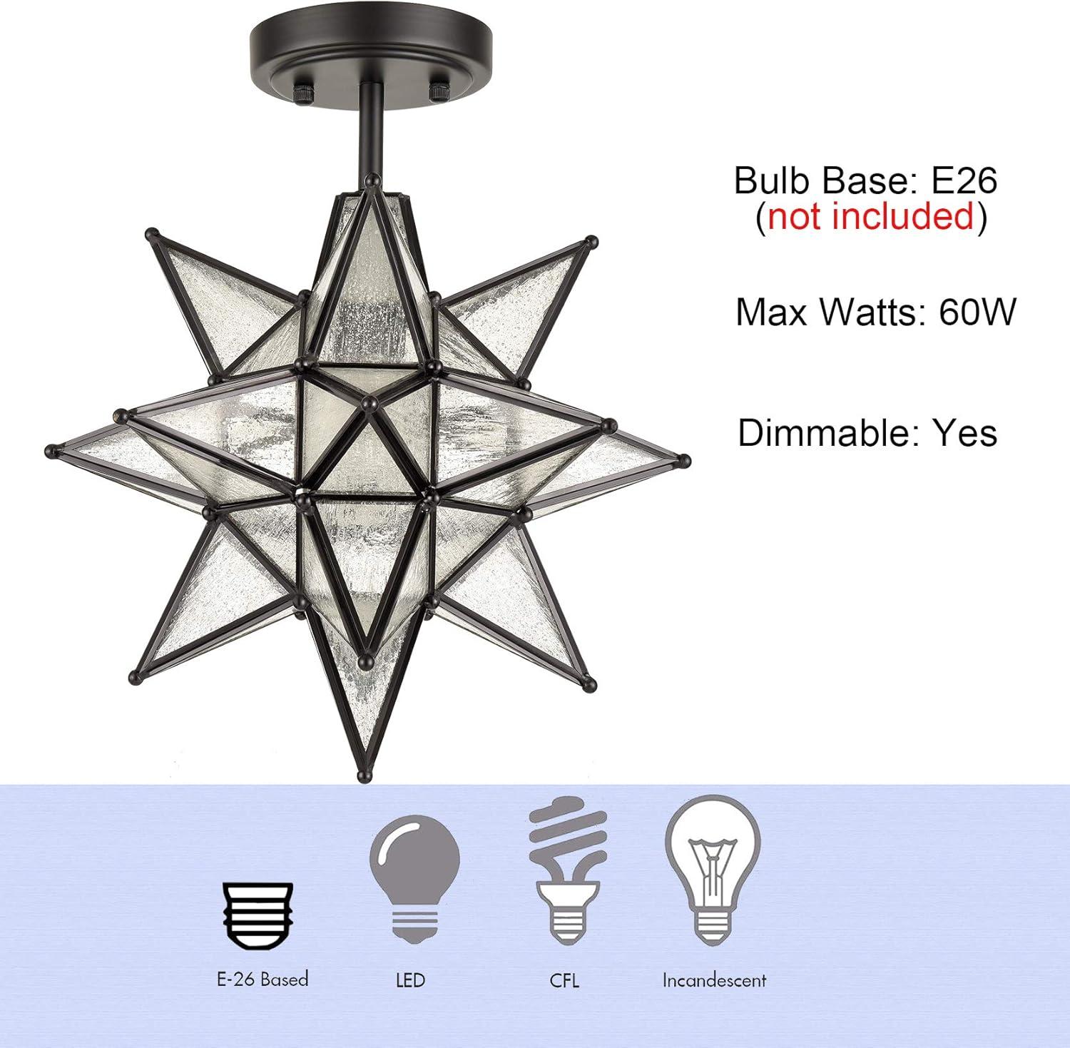 TANMAO  10-Inch Moravian Star Ceiling Light, Boho Moroccan Lamp with Seeded Glass Shade, Moravian Star Ceiling Light Modern Brass Flush Mount Lights for Office, Living Room, Dining Room, Kitchen