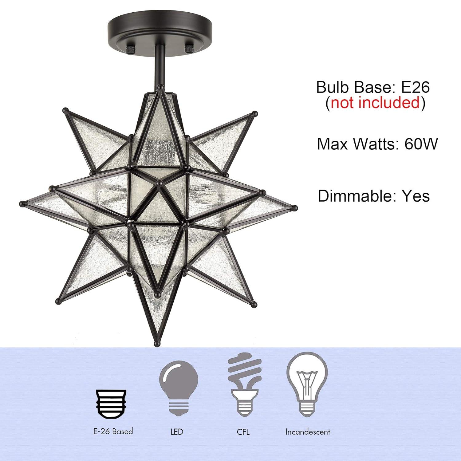 TANMAO  10-Inch Moravian Star Ceiling Light, Boho Moroccan Lamp with Seeded Glass Shade, Moravian Star Ceiling Light Modern Brass Flush Mount Lights for Office, Living Room, Dining Room, Kitchen