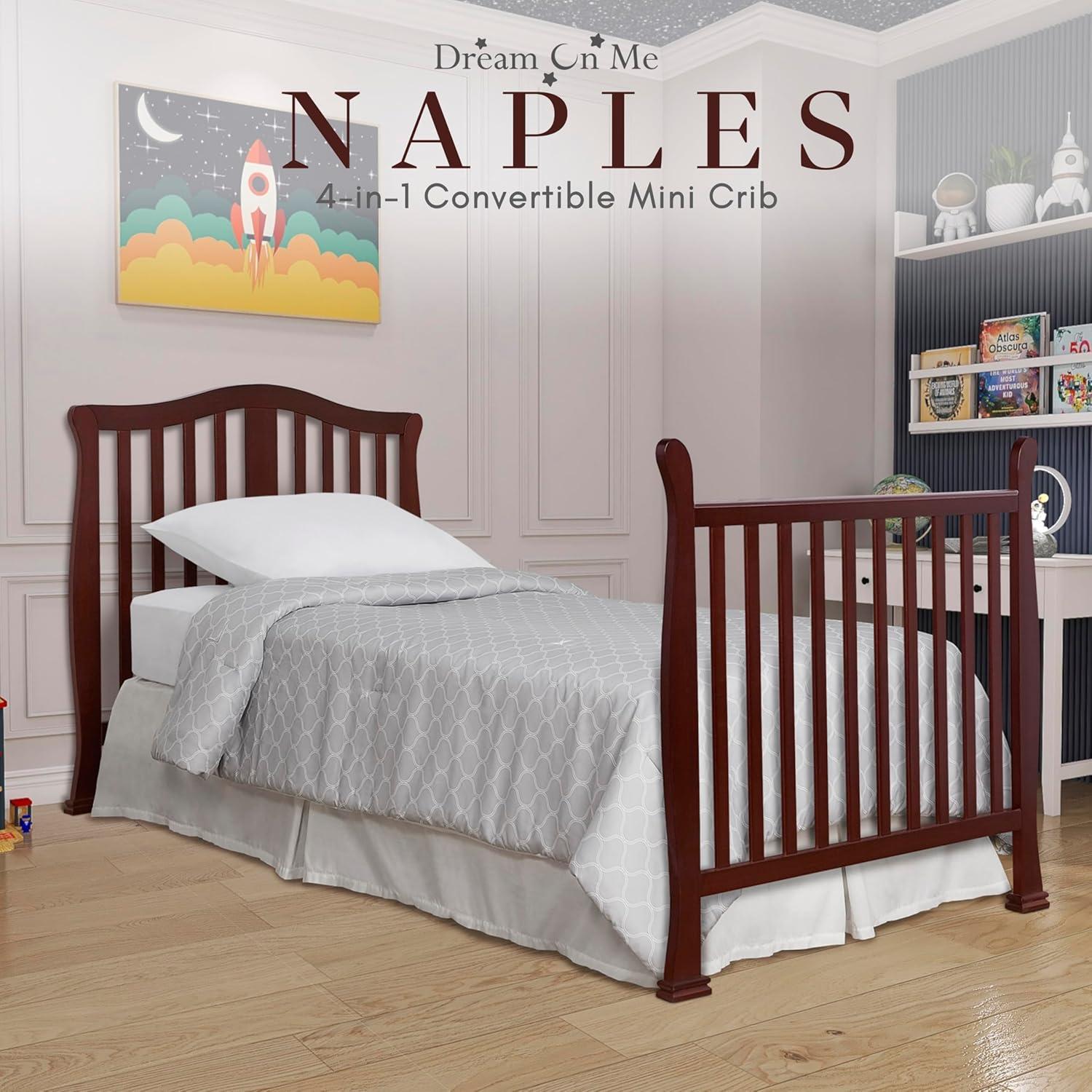 Espresso 4-in-1 Convertible Mini Crib with Mattress Pad