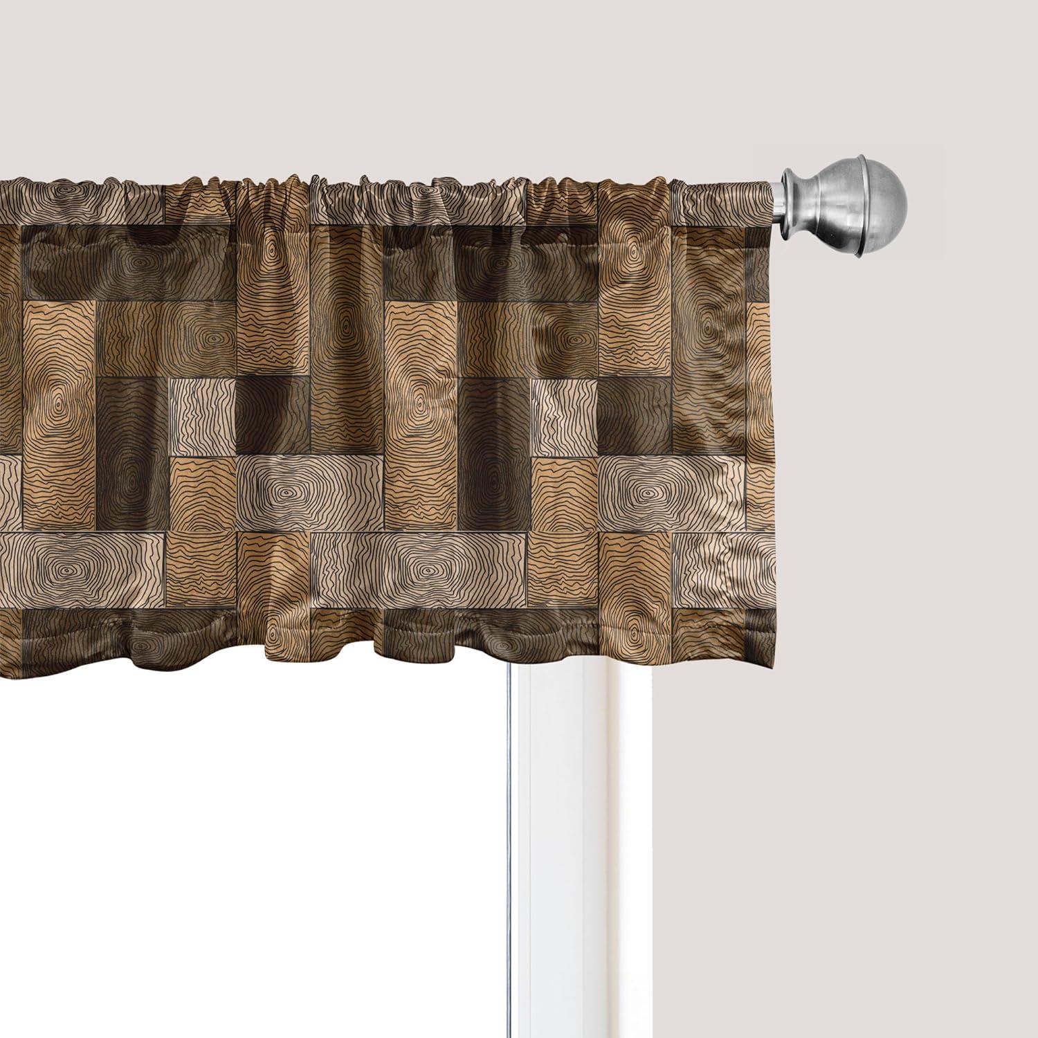 Ambesonne Chocolate Window Valance, Wooden Parquet Motif, 54" X 12", Beige Pale Brown