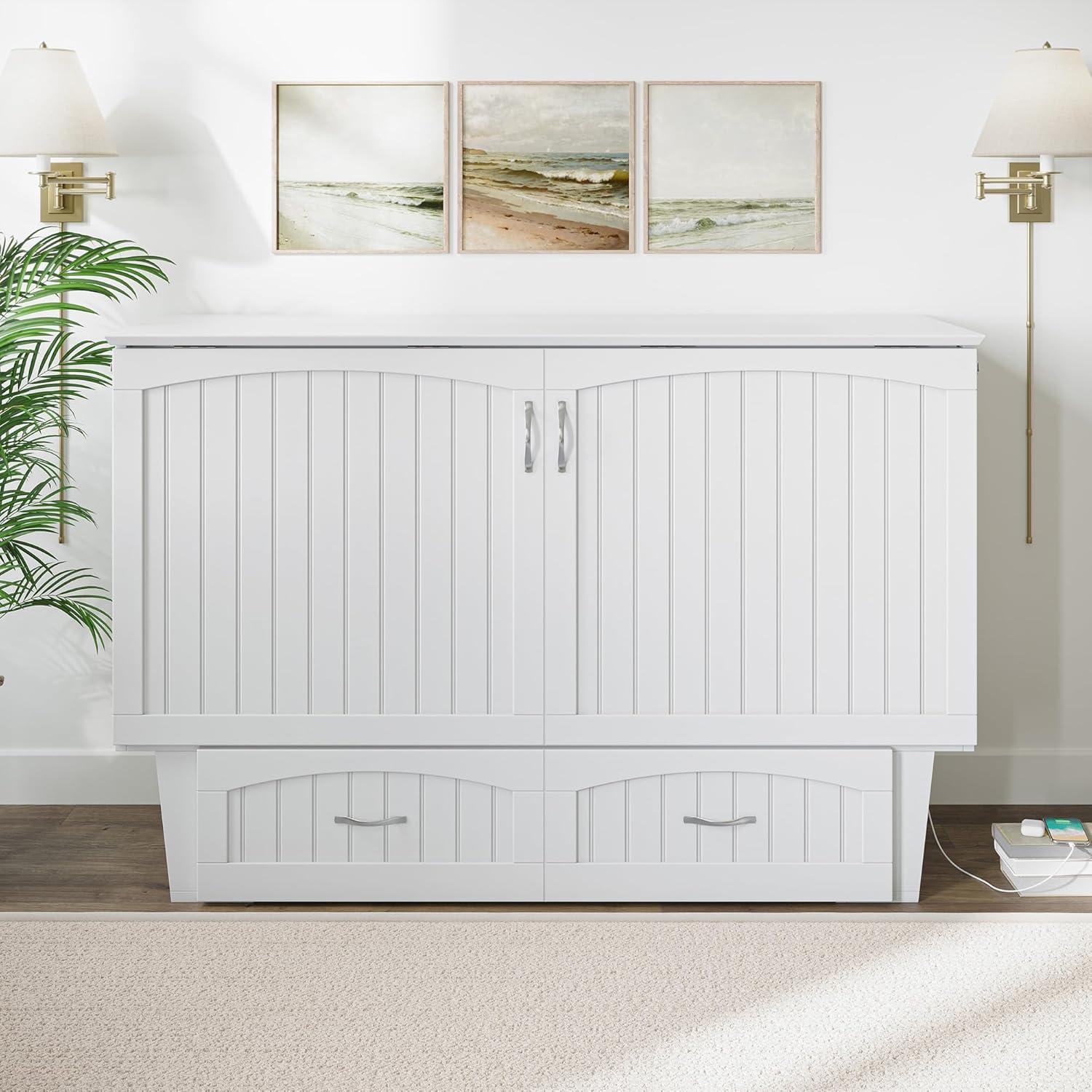 Queen Nantucket Murphy Bed Chest USB Turbo Charger White - AFI
