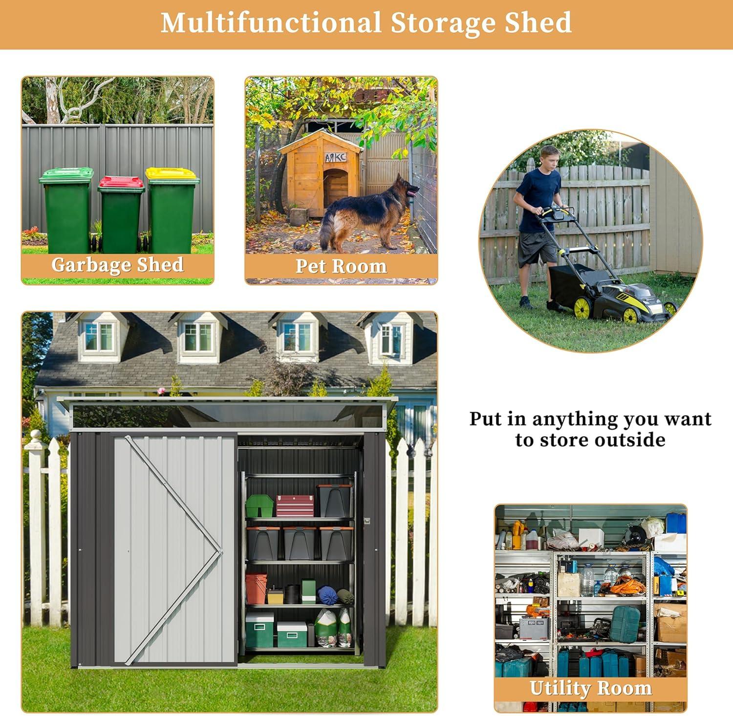 Futzca  6 x 4 x 6 FT Outdoor Metal Tool Shed Clearance with Lockable Door, Waterproof (Grey) - N/A 6x4x6 FT /Grey
