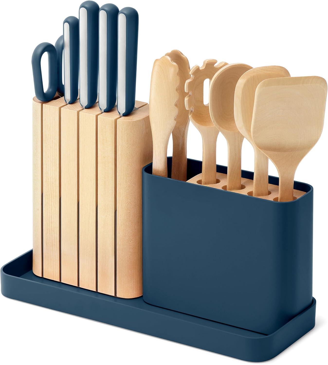 Navy and Light Wood 14-Piece Kitchen Prep Set