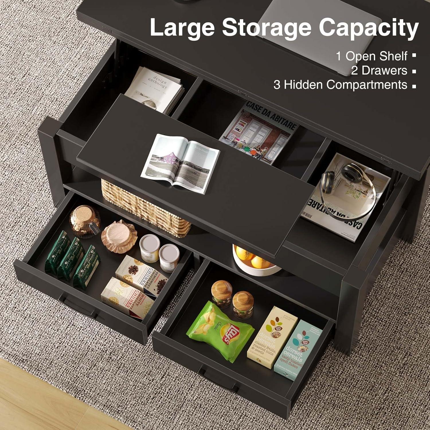 17 Stories Lift Top Coffee Table, Multi-Function Convertible Coffee Table With Storage Compartment&Drawers, Coffee Table For Living Room Converts To Dining Table, Computer Desk