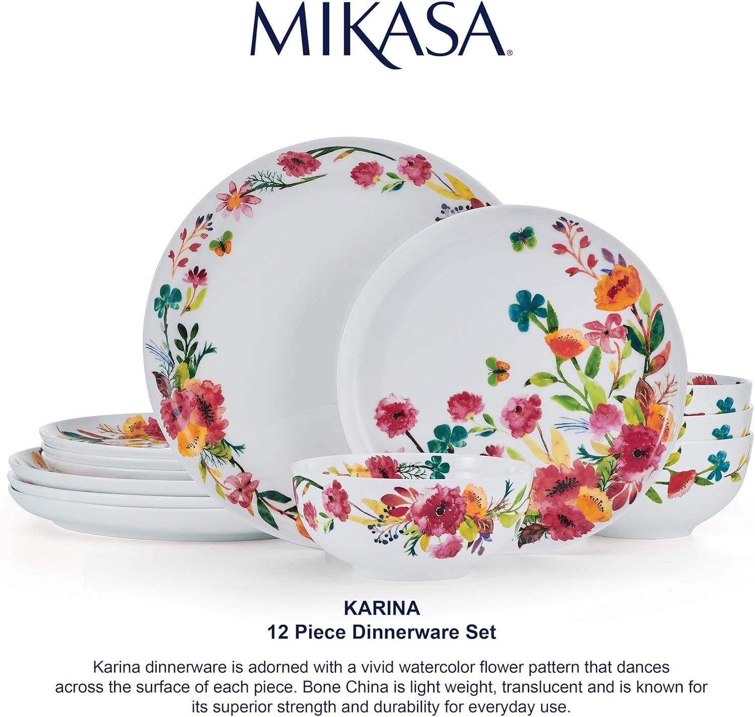 Karina Floral Porcelain 12-Piece Dinnerware Set, Service for 4