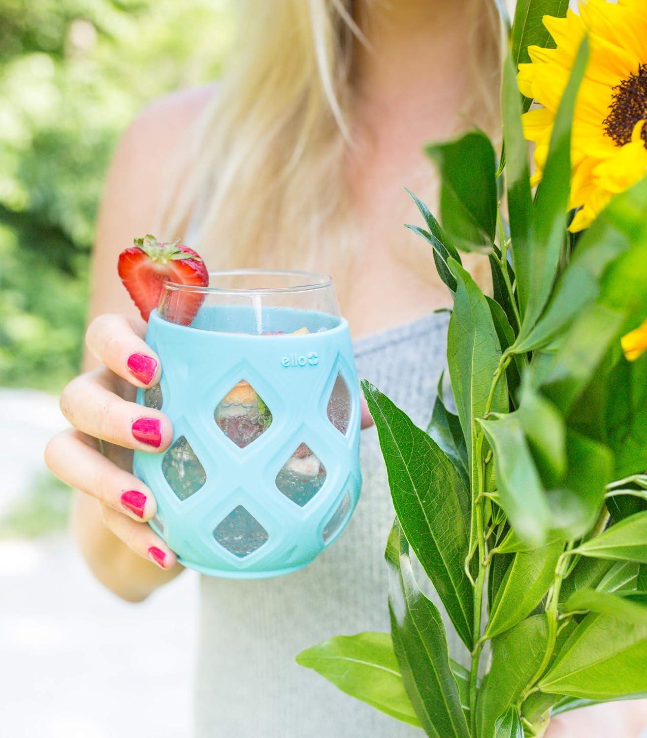 Ello Cru Stemless Wine Glass Set with Silicone Protection, 4 Pack, Paloma
