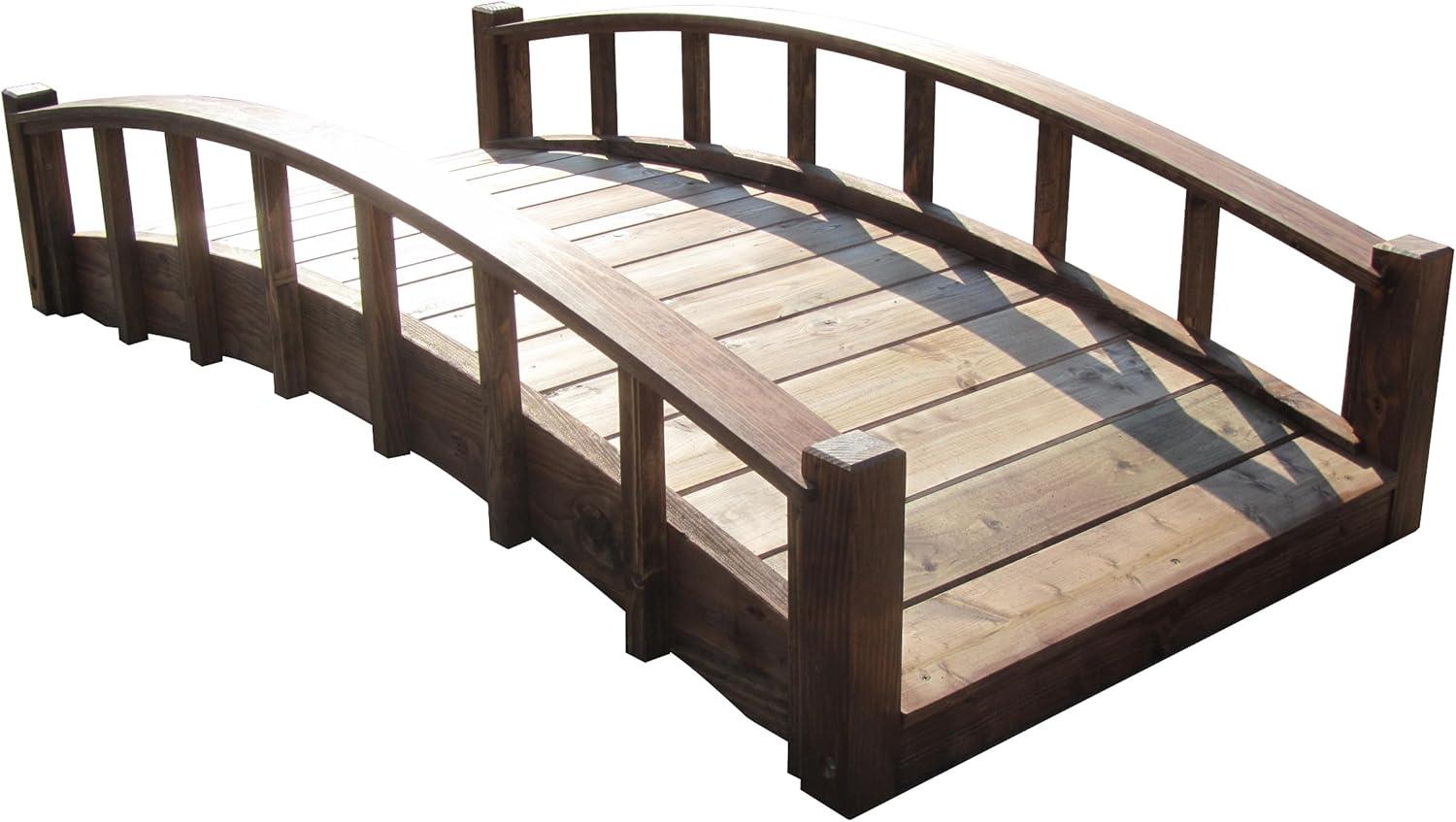 6-Foot Brown Arched Wooden Japanese Garden Bridge