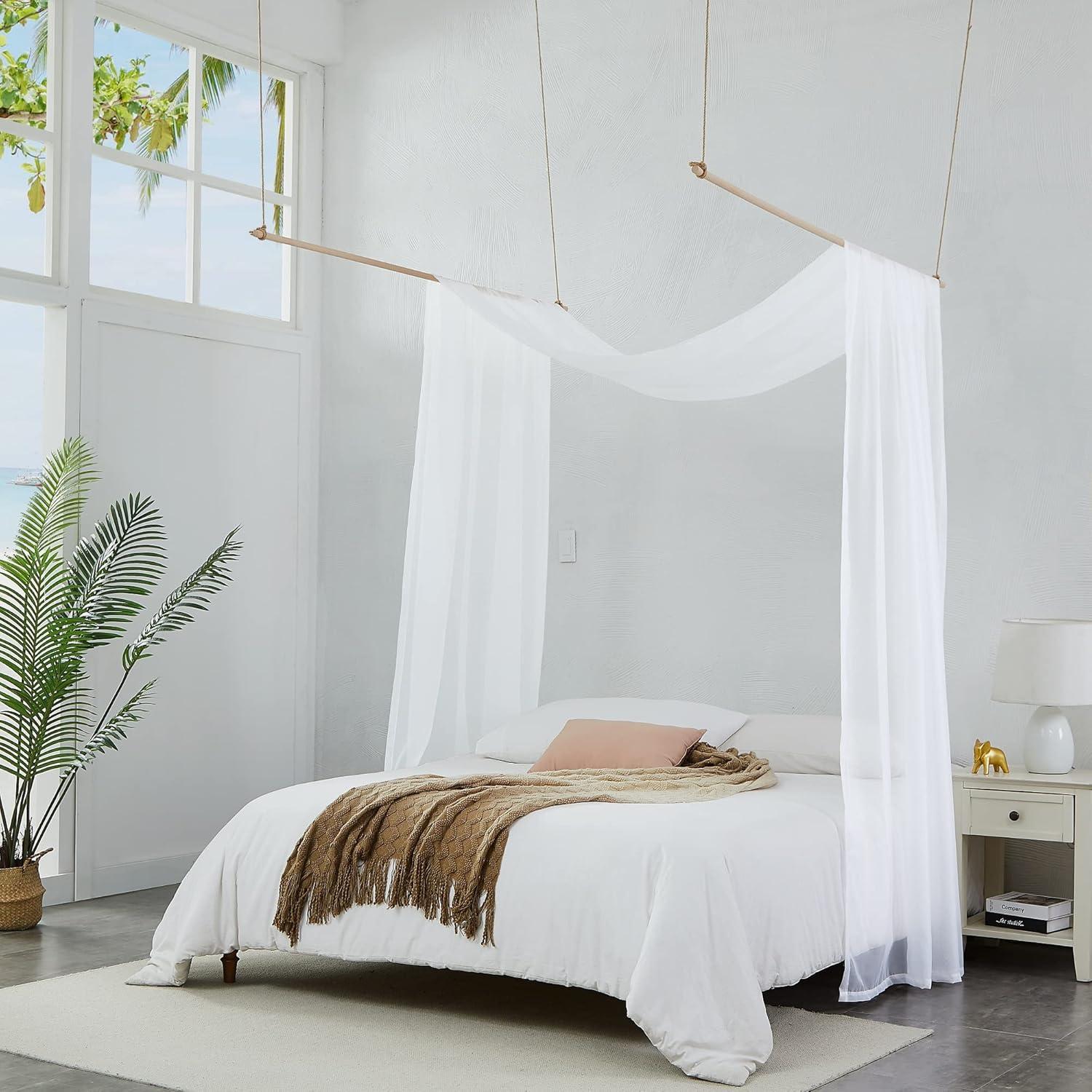 Warm Home Designs Bed Canopy Drapes Sheer White Bedroom Decoration Curtains, 55" x 144"