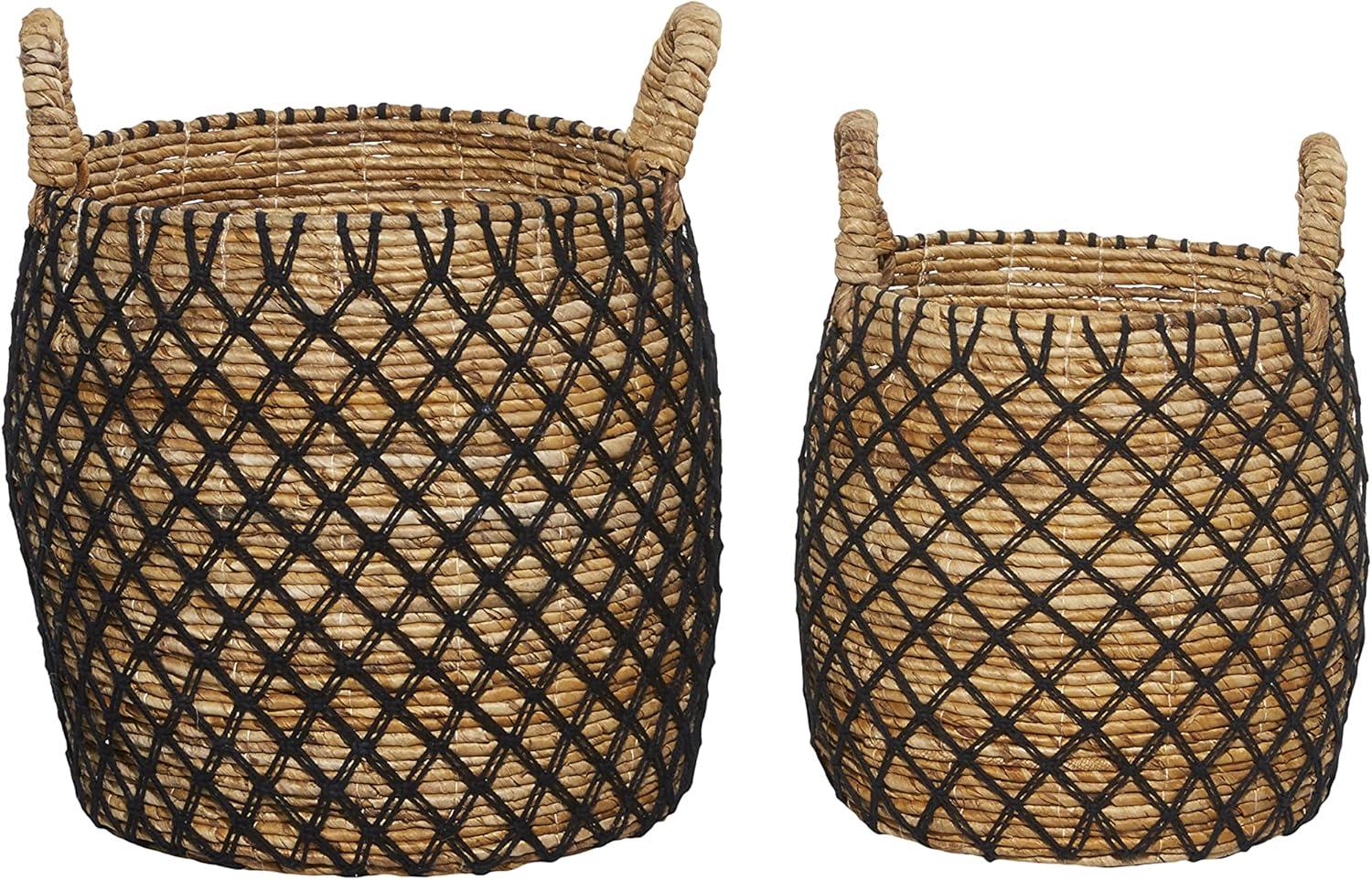 Brown Round Banana Leaf Storage Basket Set, 19"