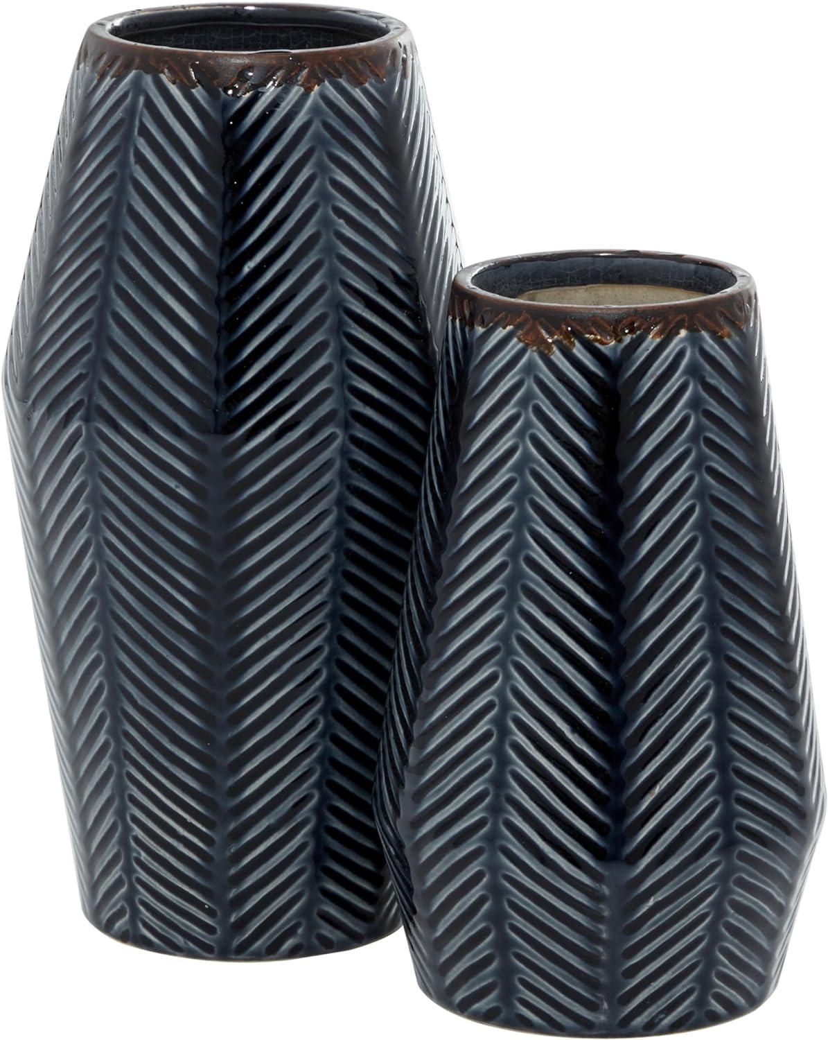 Dark Blue Chevron Ceramic Table Vase Set, 2-Piece