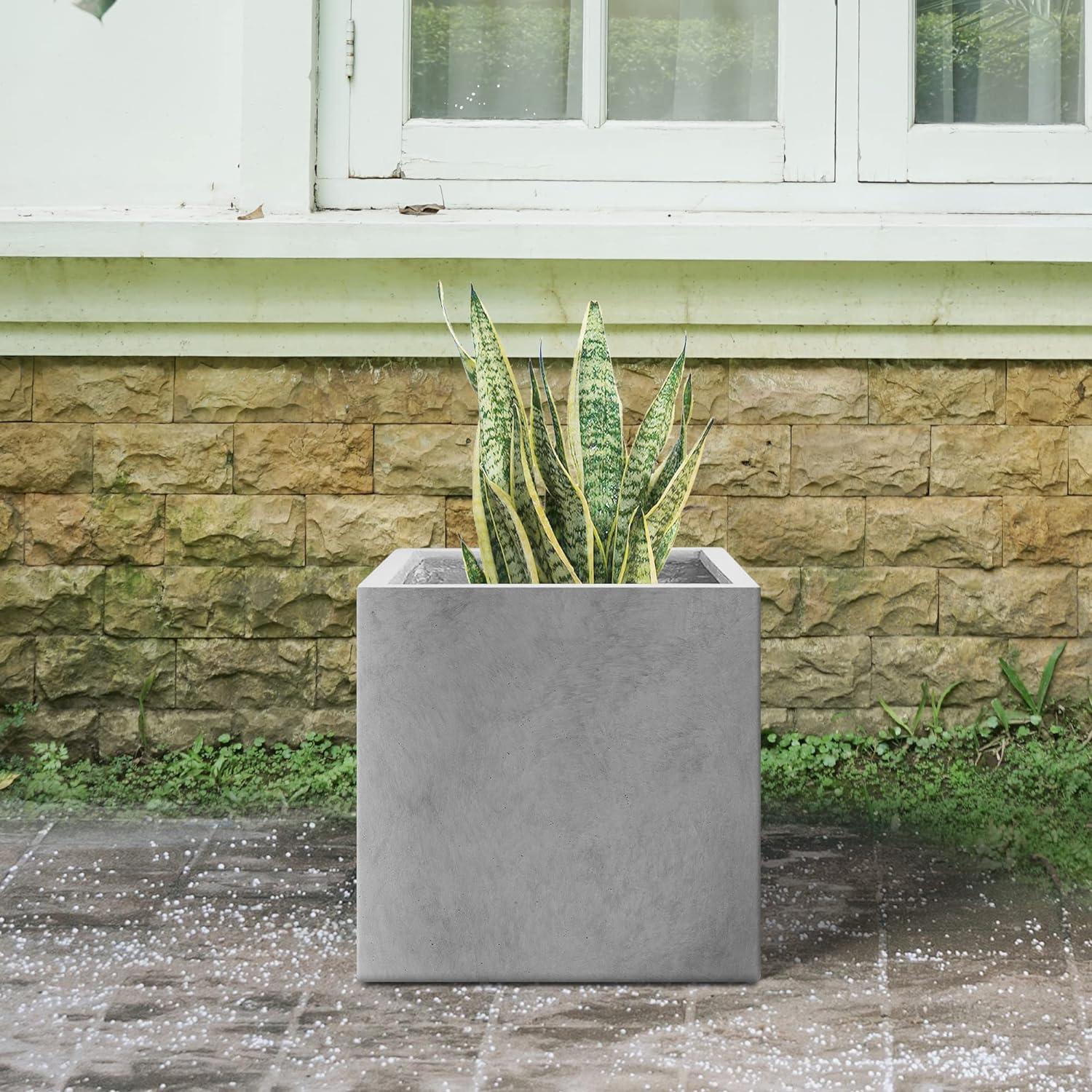 10 Inch Natural Gray Concrete Square Planter Pot