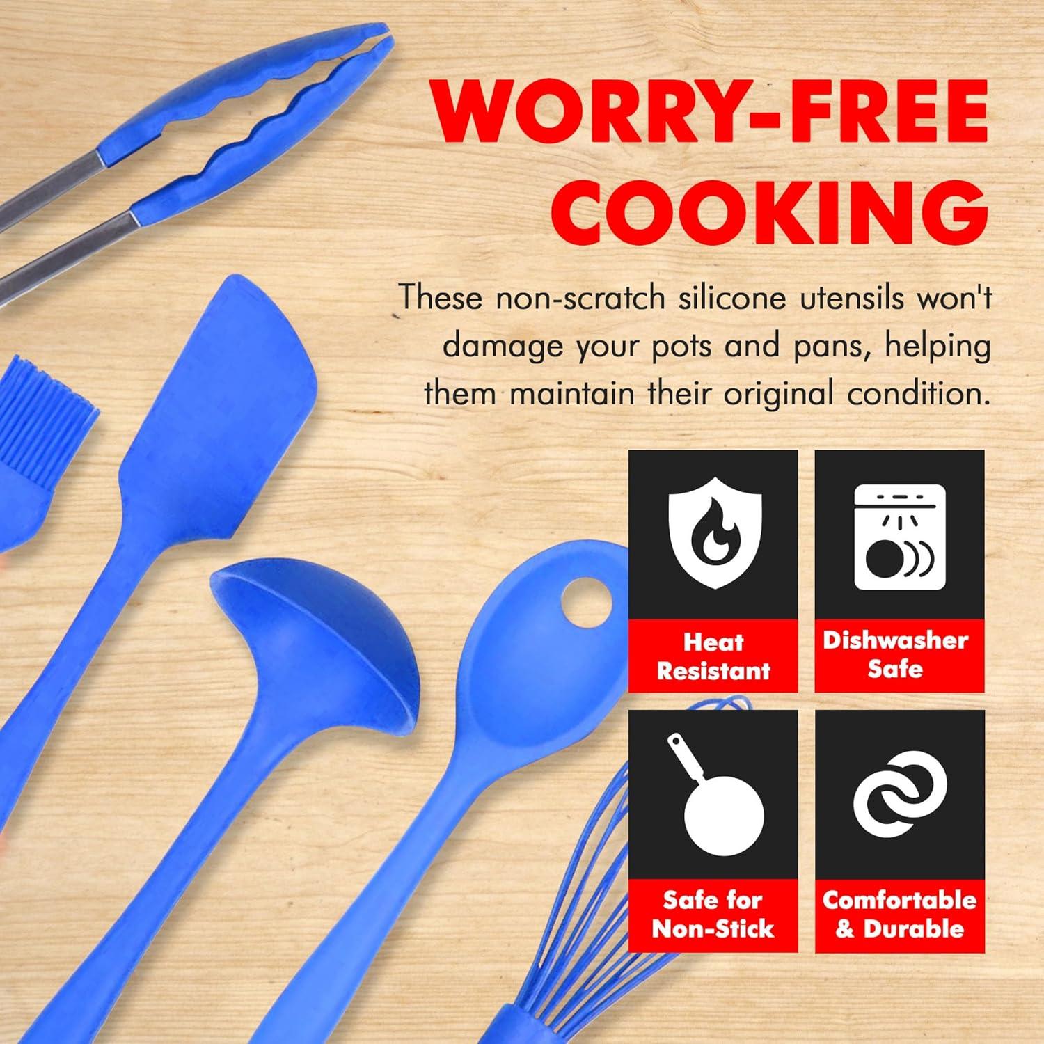 Chef Craft Premium Silicone Kitchen Tool and Utensil Set, 9 Piece Set, Blue