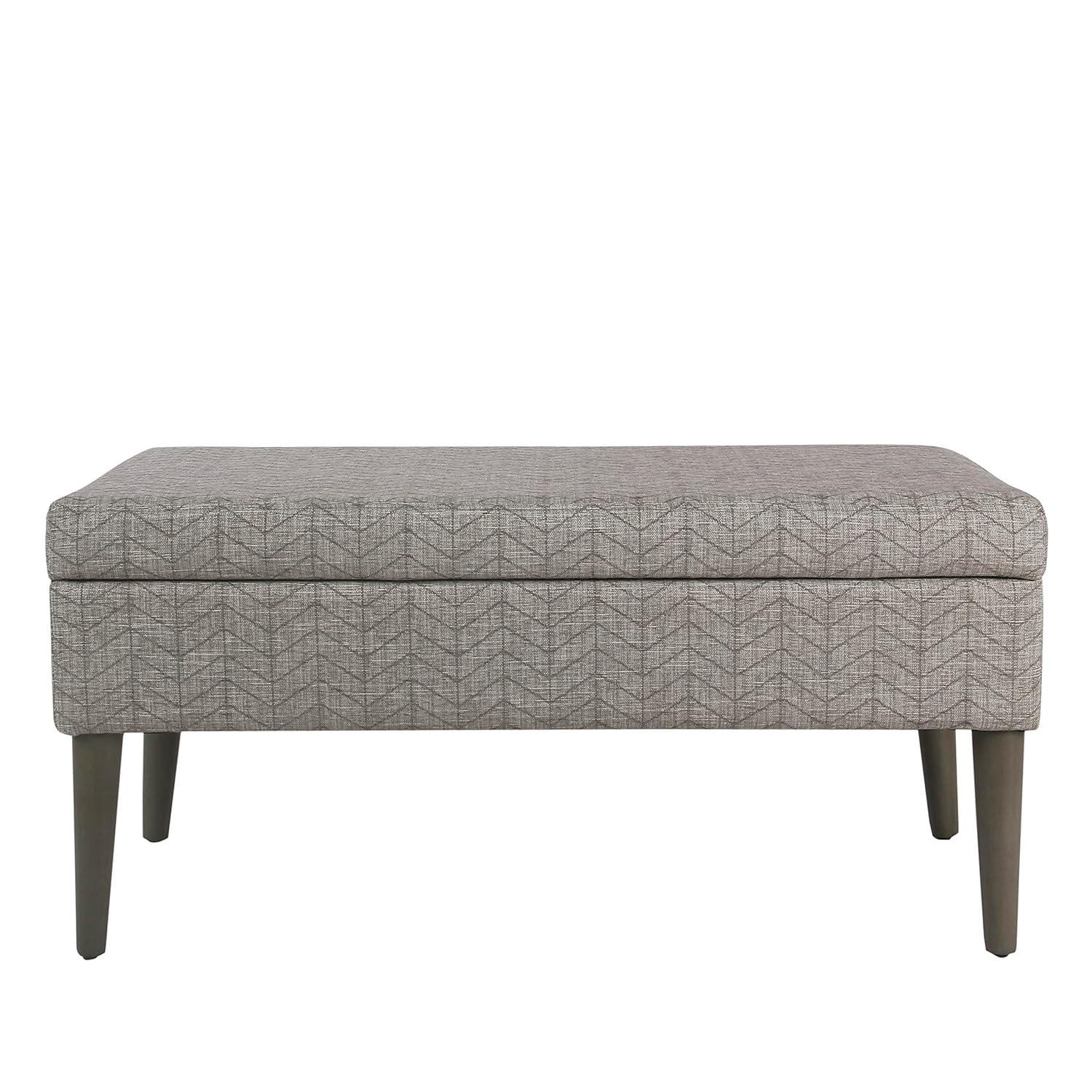 Mid Century Storage Bench Textured Gray - HomePop: Cushioned, Hinged Lid, Solid Wood Legs