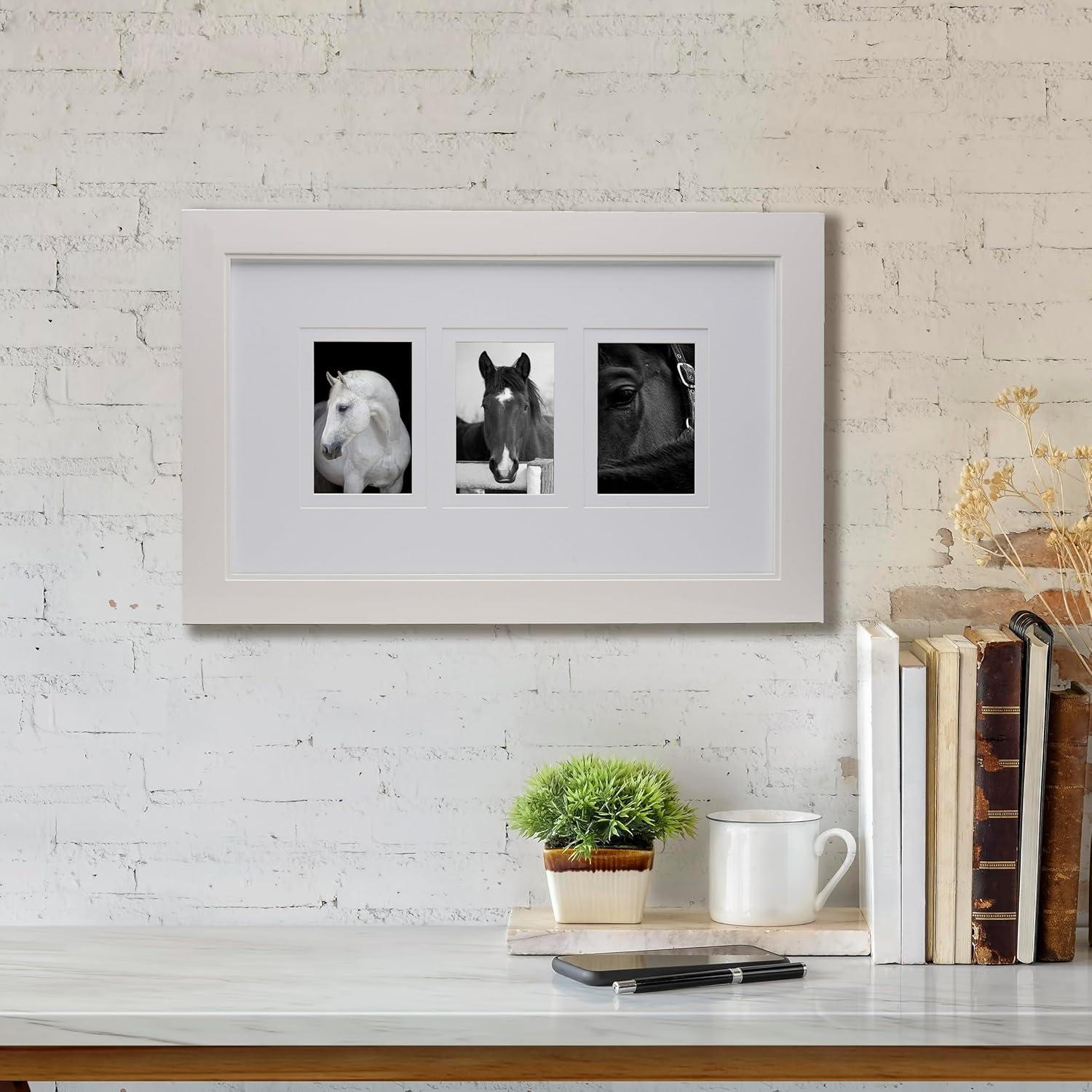 Glossy White Wood Collage Wall Frame for 3 Photos