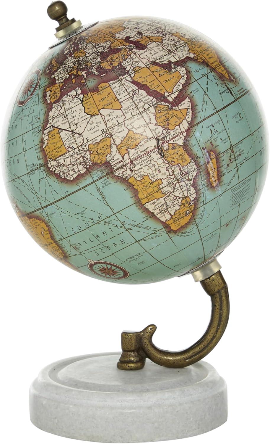 Elegant Teal Marble 5" Globe with Rustic Gold Stand